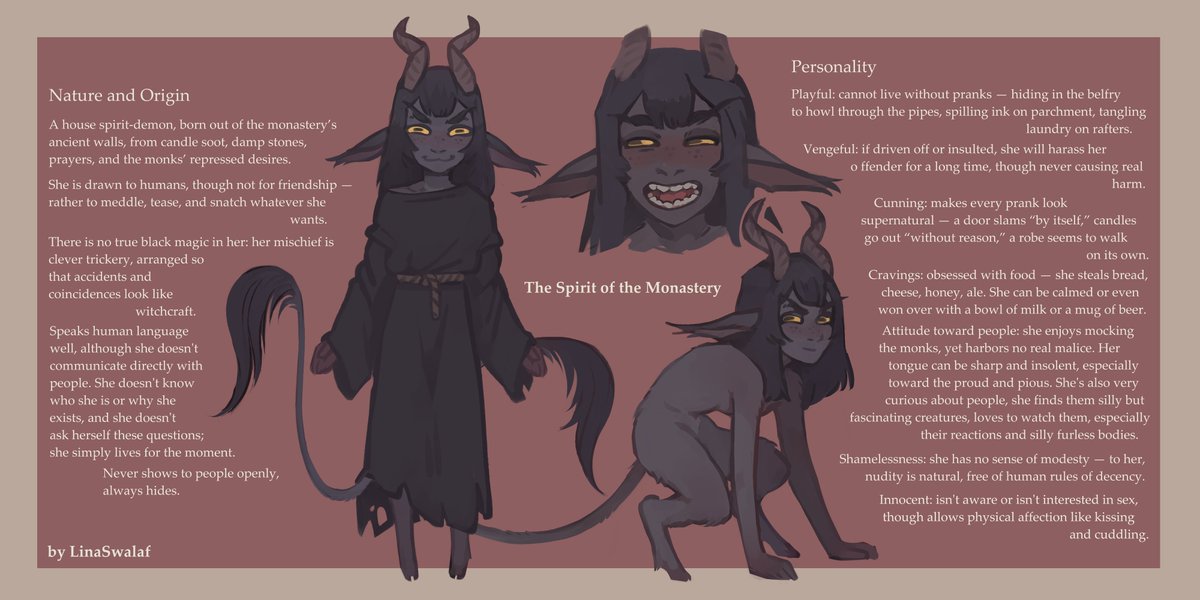 My OC the mischievous Spirit of the Monastery who loves to play pranks on monks 😈
nsfw kinky info pages are available for my tier 3 fans 🙏
