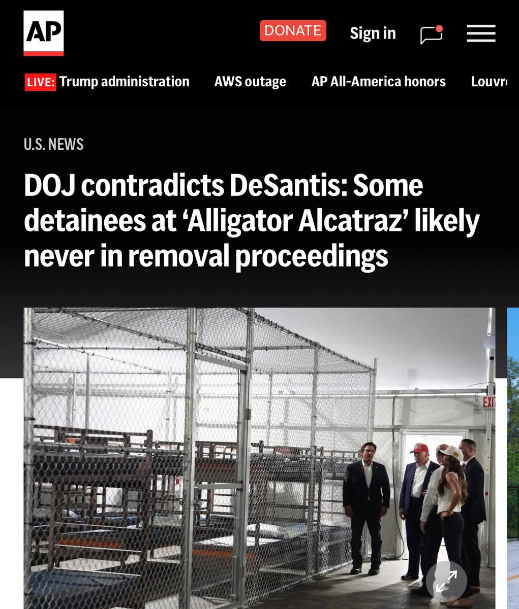 The Associated Press reporting on what we have said for months: the governor of Florida is outright lying when saying that all people detained at Alligator alcatraz have final orders of removals. It’s just not true.