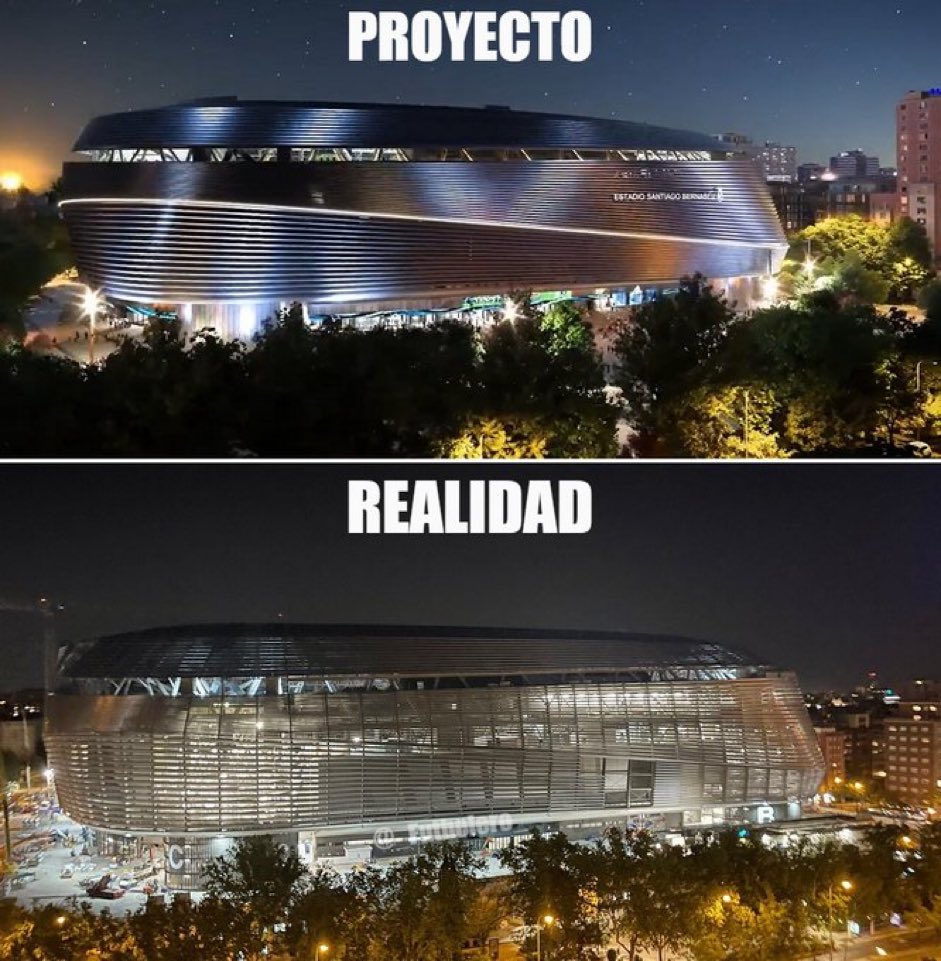 🚨🚨 Problemas e irregularidades del Bernabéu 🚨🚨

- Operó con licencias caducadas
- Parkings ilegales
- Sobrecoste (De 500 M€ a más de 2.000 M€)
- Denuncias por ruidos
- Feo, nada que ver con el render
- Goteras
- Hipogeo que destroza el césped (Lo tienen que pintar)
- Techo