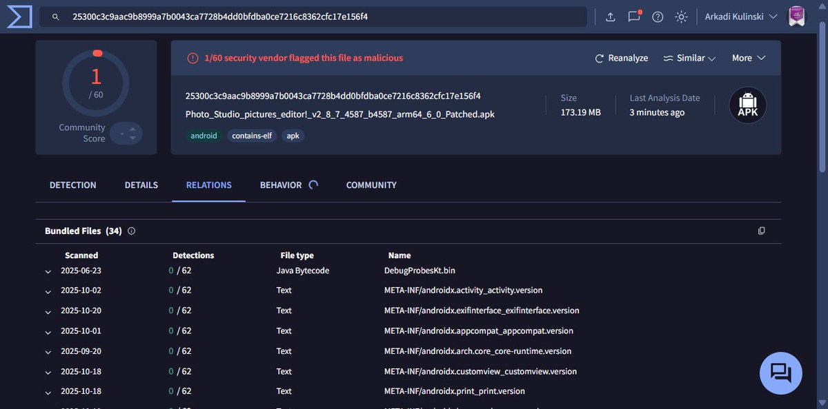 KulinskiArkadi's tweet image. Photo_Studio_pictures_editor!_v2_8_7_4587_b4587_arm64_6_0_Patched.apk
25300c3c9aac9b8999a7b0043ca7728b4dd0bfdba0ce7216c8362cfc17e156f4
virustotal.com/gui/file/25300…