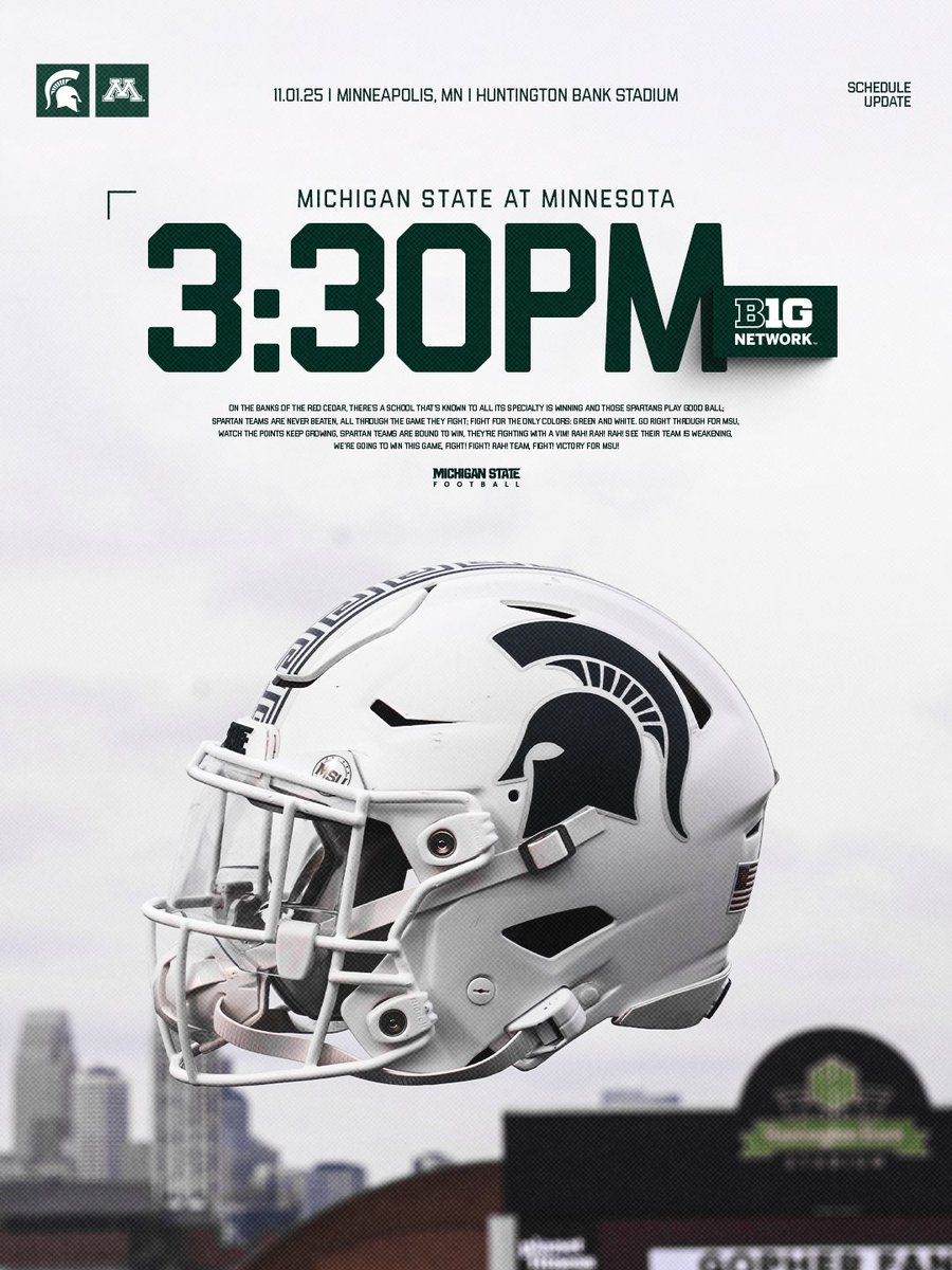 Michigan State Football (@msu_football) on Twitter photo kickoff in Minneapolis is set ⏰ kickoff in Minneapolis is set ⏰