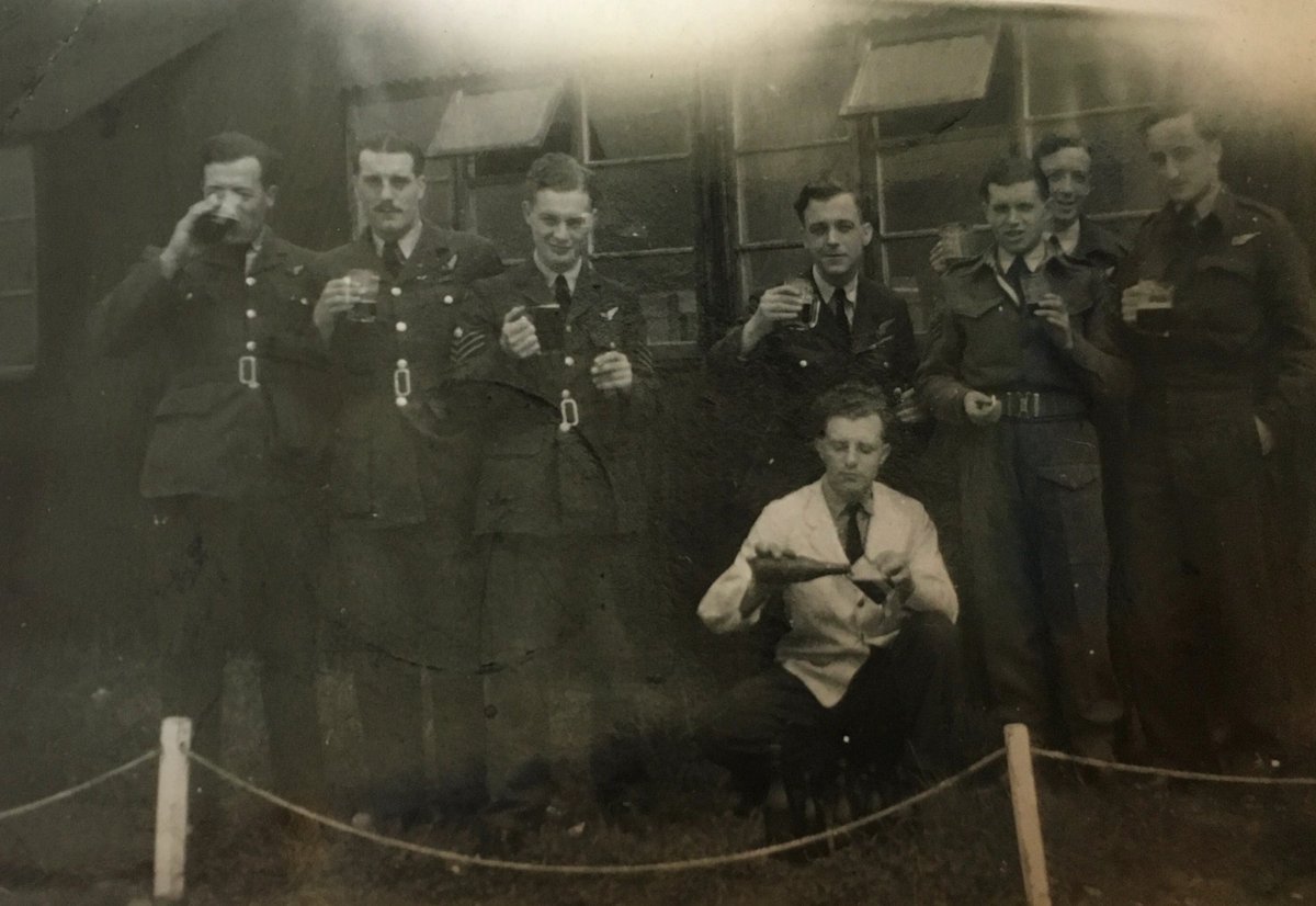 DrMegThomas's tweet photo. My Dad, Bob Baker, was from #Manchester. (4th from left) He later moved to #Farnworth then
served in #Bomber Command in #WW2 and was shot down over #Gelderland. All his crew survived.  Do you know them? See https://t.co/fhrCLQ7P2U  where they are named and
https://t.co/sCXyoa0xat https://t.co/vv8PLKsIYP