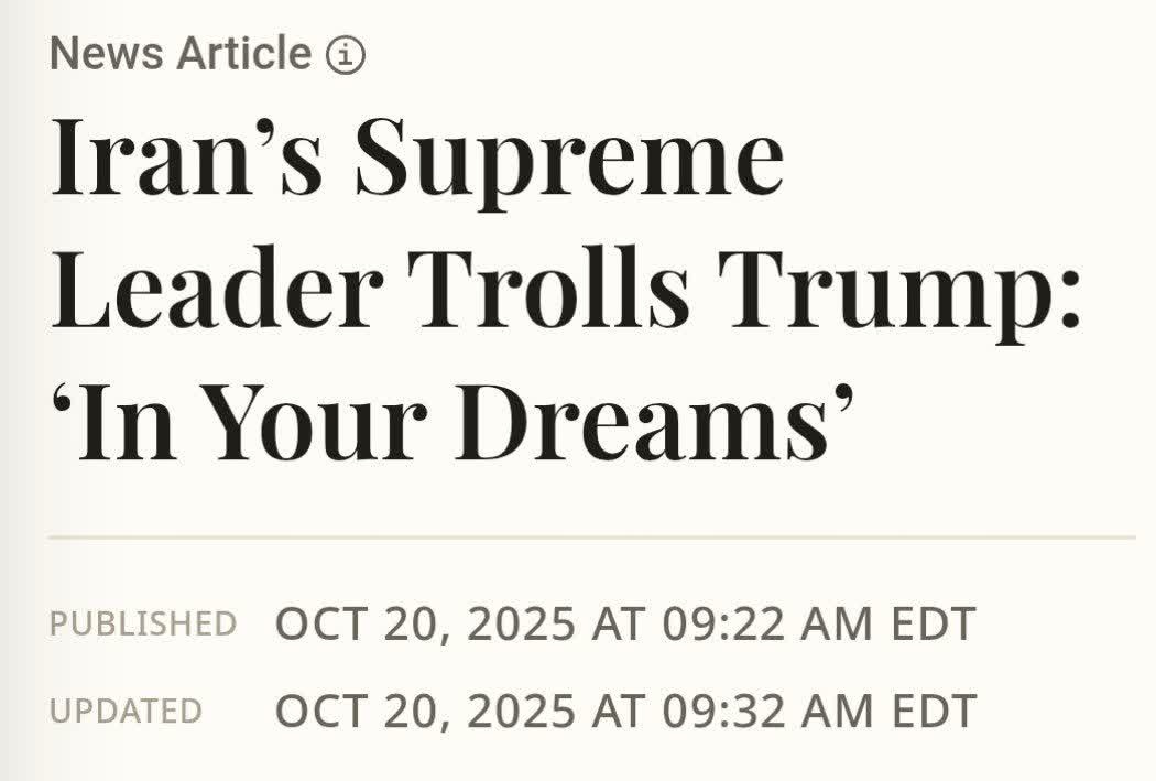 این لفظِ گَنگ و تحقیرآمیزی که رهبر خطاب به ترامپ گفت، در عرض 5ساعت ترکید توی همه رسانه‌های جهان

"مگه توی خواب ببینی" 😂🔥