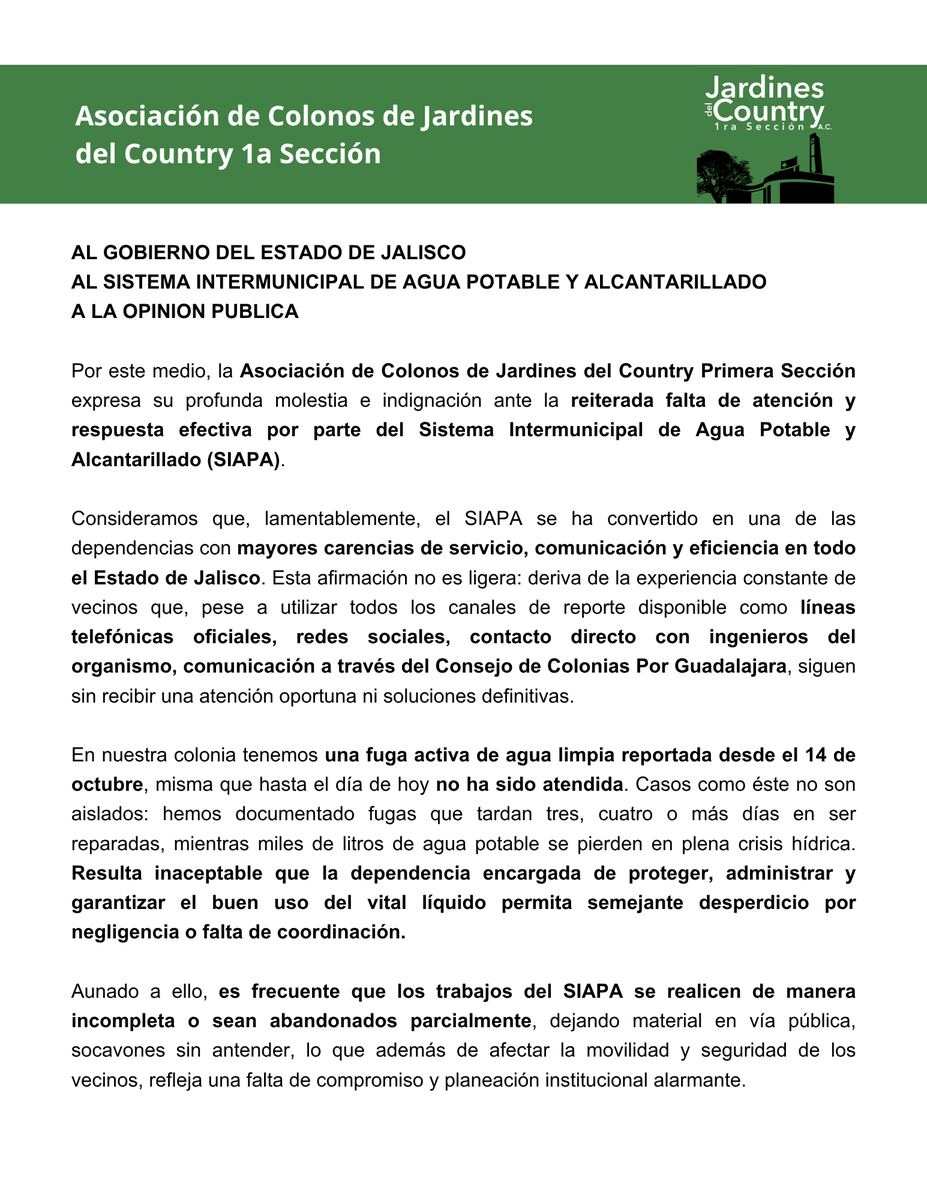 AcJardCoun1ra's tweet image. Consideramos importante marcar una postura como Asociación que representa a los vecinos. Urge reestructurar el @siapagdl por el bien de la ciudad. 

Atencion @GobiernoJalisco 

@Trafico_ZMG @MilenioJalisco  @TVAztecaJalisco @Notisistema @TelediarioGDL