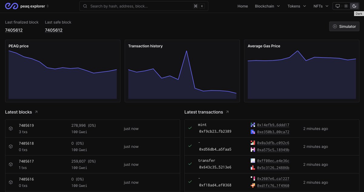 Meet your new EVM Explorer from <a href="/peaq/">peaq</a> 

➤ peaqscan.xyz

And yes of course you can toggle dark mode