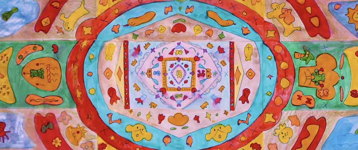 映画『ミニミニポッケの大きな庭で』最初の子ども版曼荼羅みたいなので圧倒される。全編意味はわからないけど、ラリった状態でE テレの「みんなのうた」を観たら、こんな感じなのかもしれん。（酷い言い草）