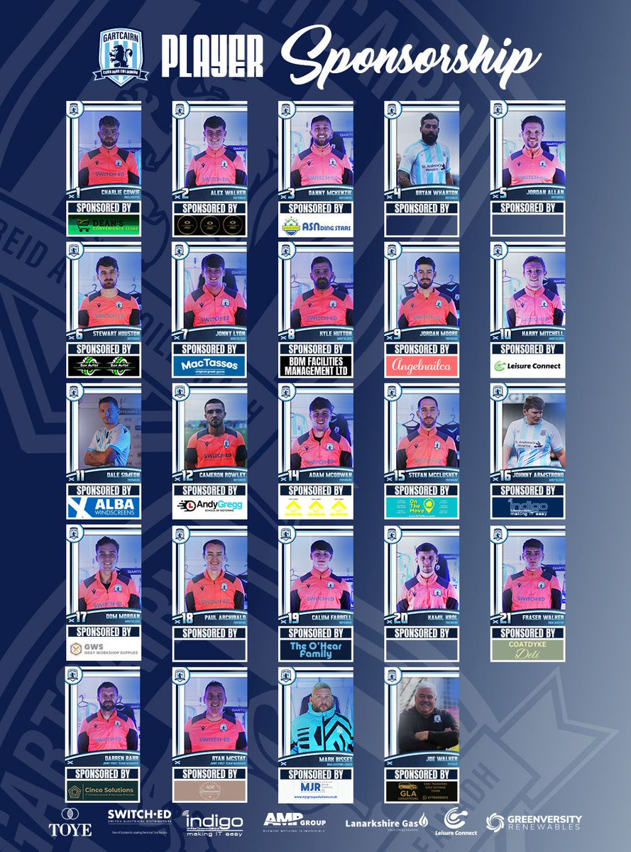 🤝 PLAYER SPONSORSHIP 🤝 

We have 4 players still available for sponsor.

For £100 -
✅ 1 game Hospitality at MTC
✅ 2 x Tickets to our POTY Awards
✅ Exposure across our Social Media Channels