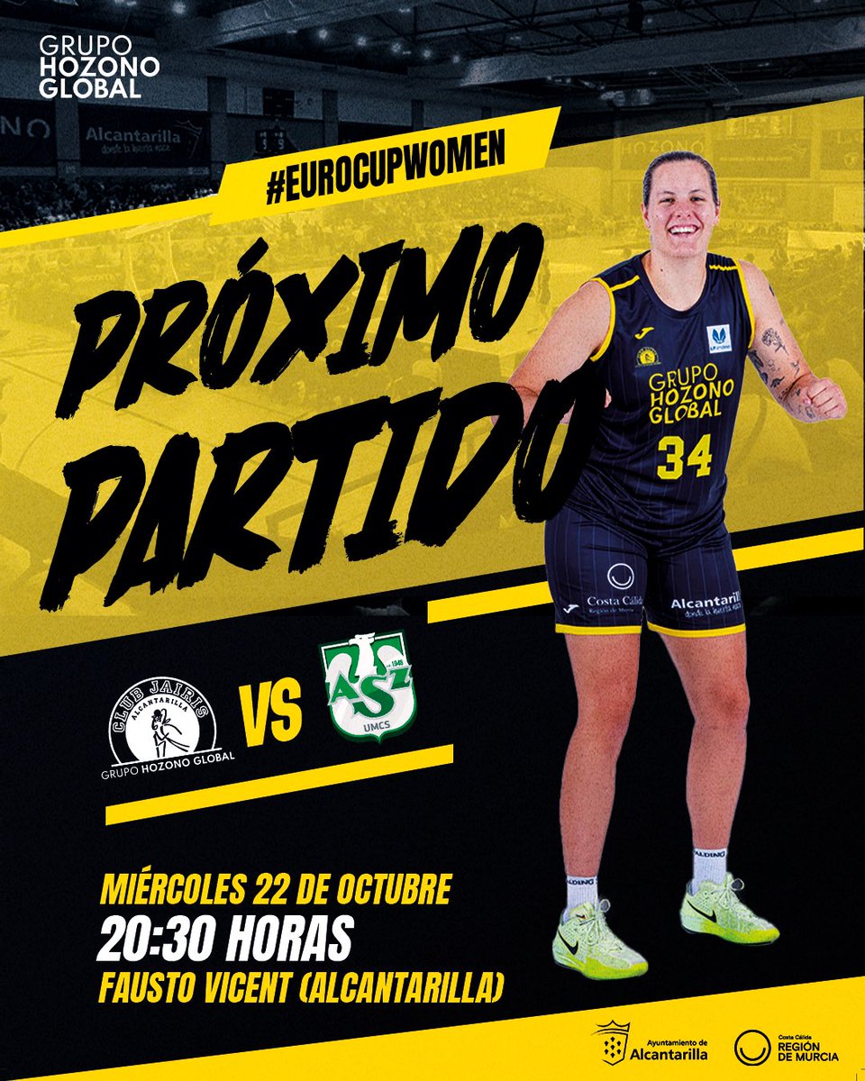 𝙋𝙍𝙊́𝙓𝙄𝙈𝙊 𝙋𝘼𝙍𝙏𝙄𝘿𝙊 🔜🔥
¡CITA CON LA #EUROCUPWOMEN!

🆚 AZS UMCS Lublin
🗓️ Miércoles 22 | ⏰ 20:30h
📍Fausto Vicent (Alcantarilla)
🎟️ jairis.compralaentrada.com 

#AhoraJuegasTú #familiaJAIRIS
