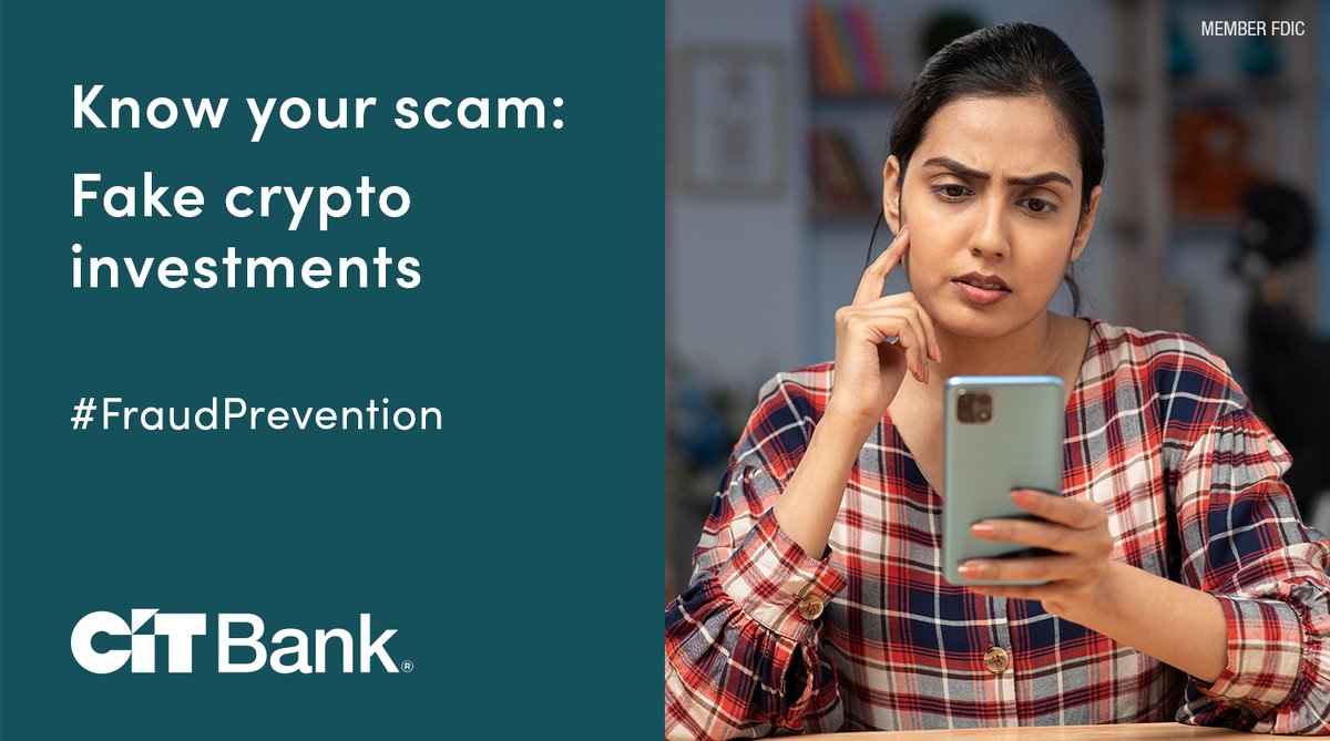 CITBank's tweet image. Scammers can create fake websites, apps or crypto wallets to spoof legitimate investments. But once you wire money to them, your “investment” is gone for good. Learn about the most common wire transfer scams: cit.com/cit-bank/learn…