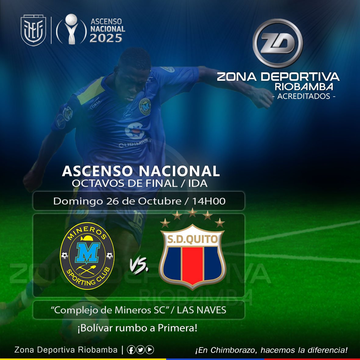 roldan_jimmy's tweet photo. #AscensoNACIONAL
¡𝙇𝘼 𝙂𝘼𝙍𝙍𝘼 𝙈𝙄𝙉𝙀𝙍𝘼 𝙋𝙊𝙍 𝙀𝙇 𝙏𝙍𝙄𝙐𝙉𝙁𝙊!
#RumboAPrimera
Cotejo:
@MinerosSC vs @SDQuito_Oficial
"Complejo de Mineros" - #LasNaves
Domingo 26-10 / 14h00
#8avosDeFinal / #PartidoDeIDA / @Segunda_Ec
Informa: #JimmyRoldán
Zona Deportiva Riobamba https://t.co/YJy591rhDu