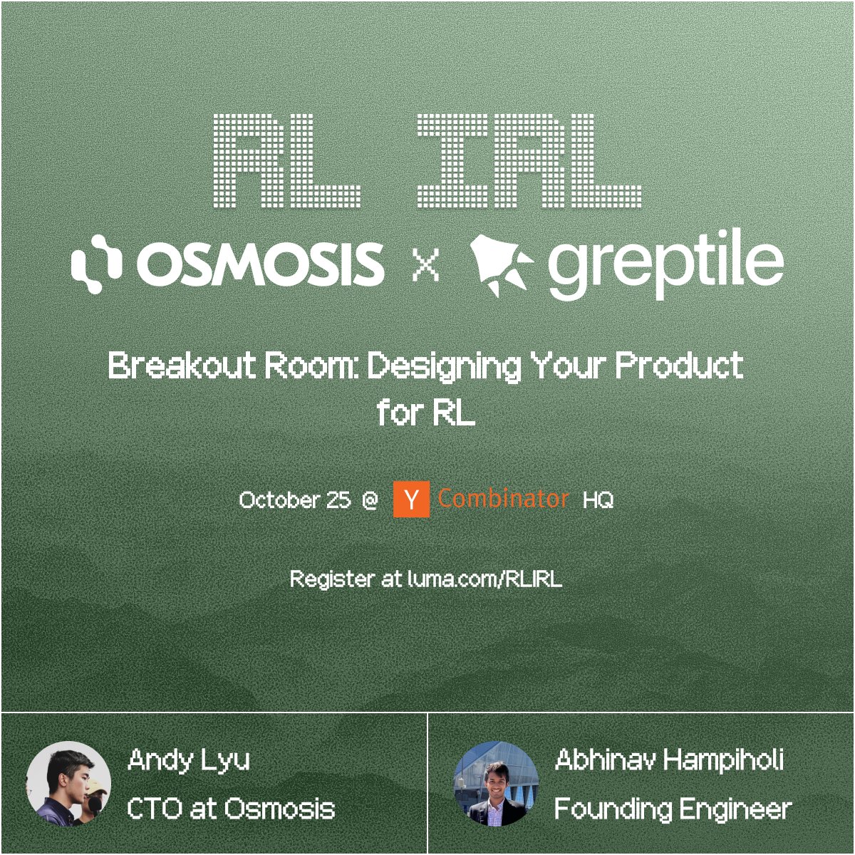 _WEEXIAO's tweet image. Super excited for RL IRL this Saturday at @ycombinator, we're at 500+ registrations!
We (@Osmosis_AI) are co-hosting a session with @greptileai on designing RL-ready products -
Other sessions in thread 👇