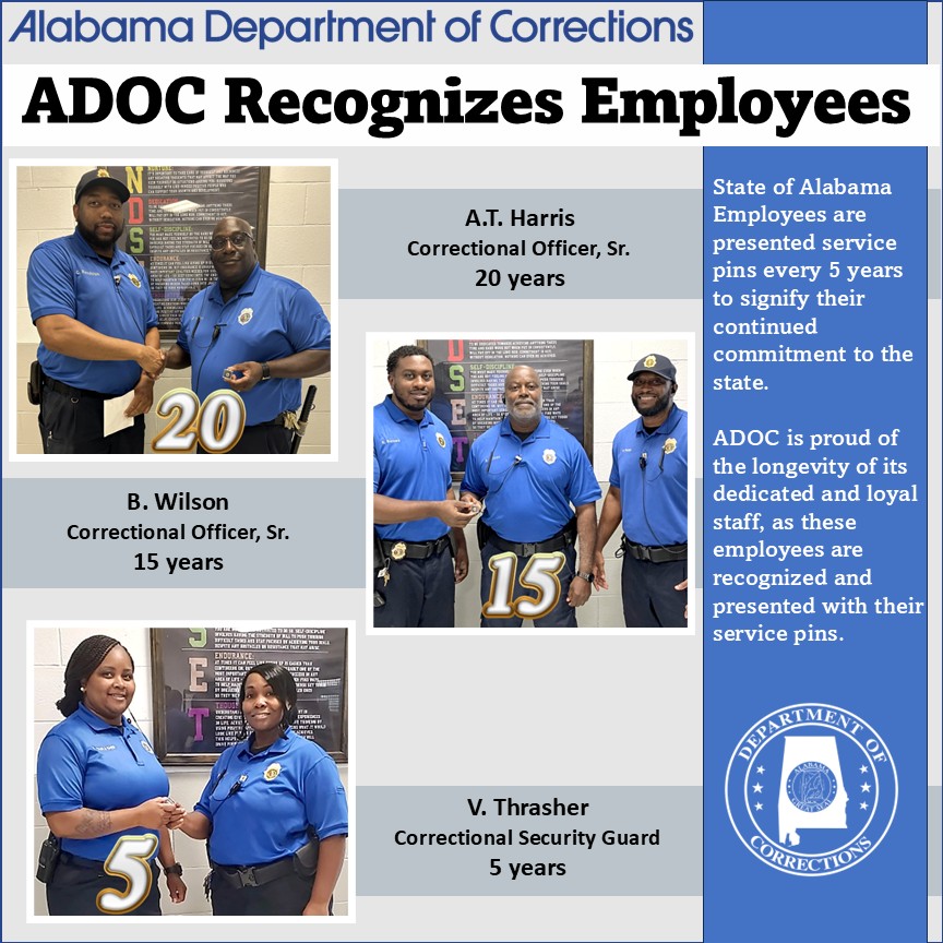 State of Alabama Employees are presented service pins every 5 years to signify their continued commitment. #ADOC is proud of the longevity of its dedicated and loyal staff. adocjob.us #hiring #employment #careers
