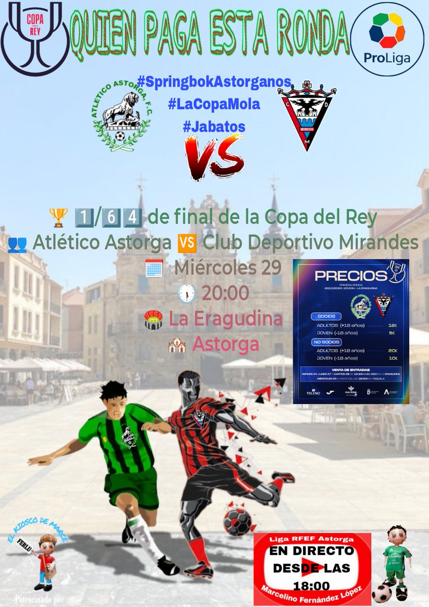 1️⃣/6️⃣4️⃣ de <a href="/copadelreyRFEF_/">Copa del Rey</a> venta de entradas |

Viernes 24, lunes 27 y martes 28 de 19:30 a 21:00 en el bar de La Eragudina y miércoles 29 desde 18:00 en taquilla

<a href="/AtleticoAstorga/">Atlético Astorga F.C.</a> &amp; <a href="/CDMirandes/">Club Deportivo Mirandés</a>

SOCIO
➕ 18 años 12 €
➖ 18 años 5 €

NO SOCIOS
➕ 18 años 20 €
➖ 18 años 10 €