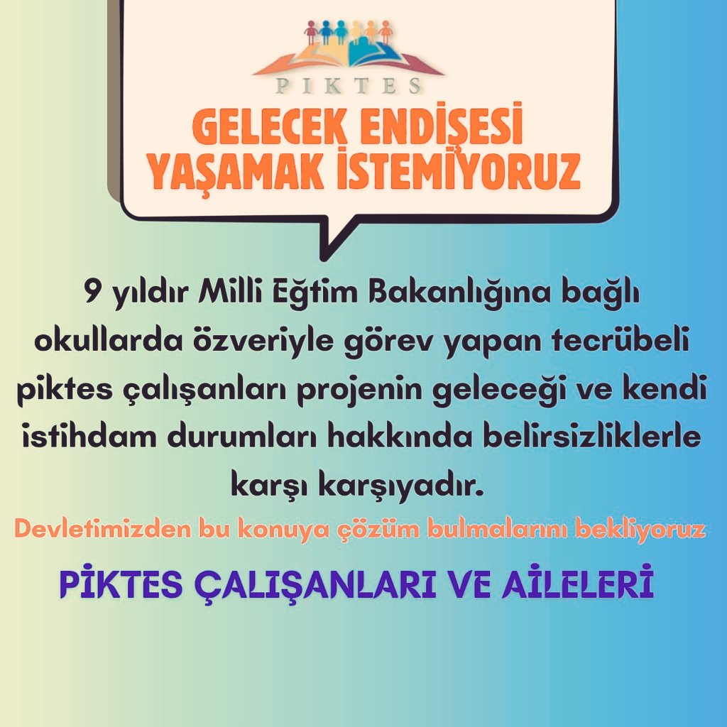 <a href="/Yusuf__Tekin/">Yusuf Tekin</a>  <a href="/CelileErenOKTEN/">Celile Eren ÖKTEN</a> <a href="/mebhbogm/">MEB Hayat Boyu Öğrenme Genel Müdürlüğü</a>   <a href="/vonderleyen/">Ursula von der Leyen</a> <a href="/tcmeb/">Millî Eğitim Bakanlığı</a> <a href="/RTErdogan/">Recep Tayyip Erdoğan</a> <a href="/dbdevletbahceli/">Devlet Bahçeli</a>  <a href="/tcbestepe/">T.C. Cumhurbaşkanlığı</a> <a href="/Akparti/">AK Parti</a>

#piktesçalışanları 

✅MEVCUT ÇALIŞAN
❎İŞSİZ KALAN
👉9 YILDIR EMEK VERMİŞ İŞLERİNDE TECRÜBE SAHİBİ OLAN TÜM PİKTES ÇALIŞANLARI GELECEK KAYGISI YAŞAMAK İSTEMİYOR