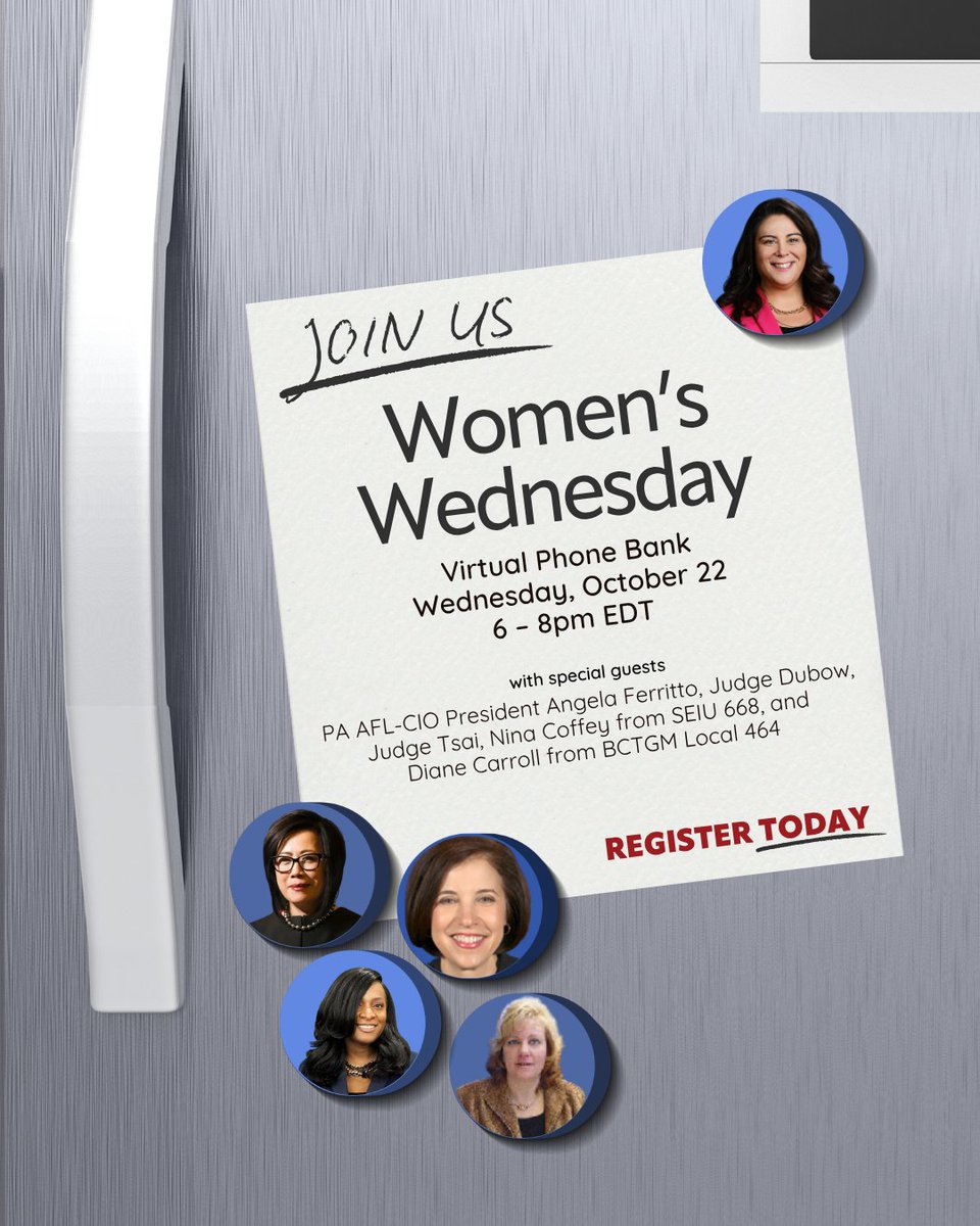 PA AFL-CIO (@paafl_cio) on Twitter photo This Wednesday! Join women from across Pennsylvania as we come together to connect with union members statewide. Let’s make our voices heard and help elect pro-worker judges! 💪 <a href="/seiu668/">SEIU Local 668</a> <a href="/seiuhcpa/">SEIU Healthcare PA</a> <a href="/BCTGM/">BCTGM International</a> <a href="/stellaforjudge/">Judge Stella Tsai</a> <a href="/stellaforjudge/">Judge Stella Tsai</a>
Register Here ➡️ ow.ly/Z9VU50Xf727 This Wednesday! Join women from across Pennsylvania as we come together to connect with union members statewide. Let’s make our voices heard and help elect pro-worker judges! 💪 <a href="/seiu668/">SEIU Local 668</a> <a href="/seiuhcpa/">SEIU Healthcare PA</a> <a href="/BCTGM/">BCTGM International</a> <a href="/stellaforjudge/">Judge Stella Tsai</a> <a href="/stellaforjudge/">Judge Stella Tsai</a>
Register Here ➡️ ow.ly/Z9VU50Xf727