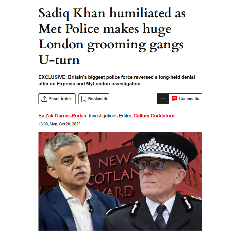 🚨BREAKING: MET POLICE ADMIT THEY LIED ABOUT GROOMING GANGS

WOW. THIS IS HUGE.

The Metropolitan Police have ADMITTED there are a "Very Significant Number" of Grooming Gang Investigations in London RIGHT NOW

Previously they lied just like Sadiq Khan

THEY ALL MUST GO