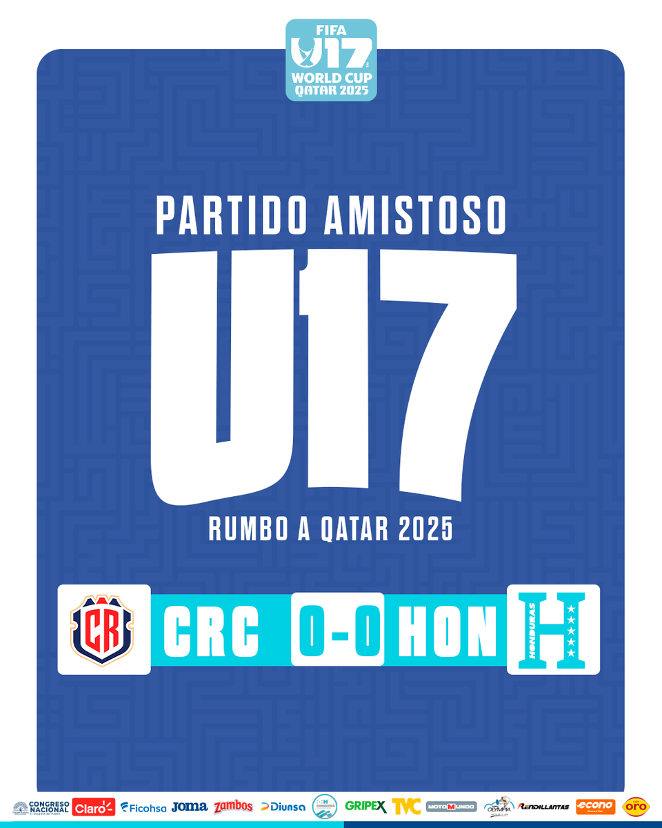 FFH_Honduras's tweet photo. 📝 Partido de preparación Sub-17

Honduras 🇭🇳 0–0 🇨🇷 Costa Rica

Tras un partido cerrado y portería en cero, Honduras busca mantener el ritmo previo al mundial en tierras cataríes. Seguimos afinando detalles y sumando minutos de cara a la Copa Mundial Qatar 2025.

#MiniH #LaH #Sub17 #FFH