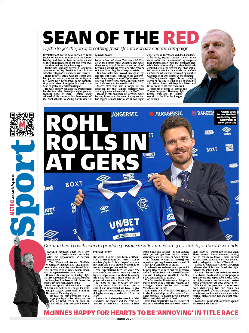 MetroScotland's tweet image. Tuesday&apos;s back page                        

ROHL 
ROLES IN
AT GERS

German head coach vows to produce positive results immediately as search for Ibrox boss ends

#scotpapers #bbcpapers #skypapers
