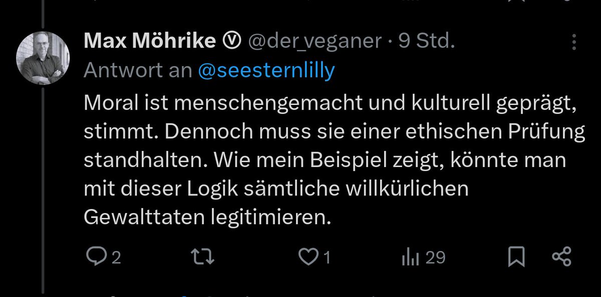 Haha. Es wird immer besser.
Es gibt nur eine Ethik. Und zwar MEINE.