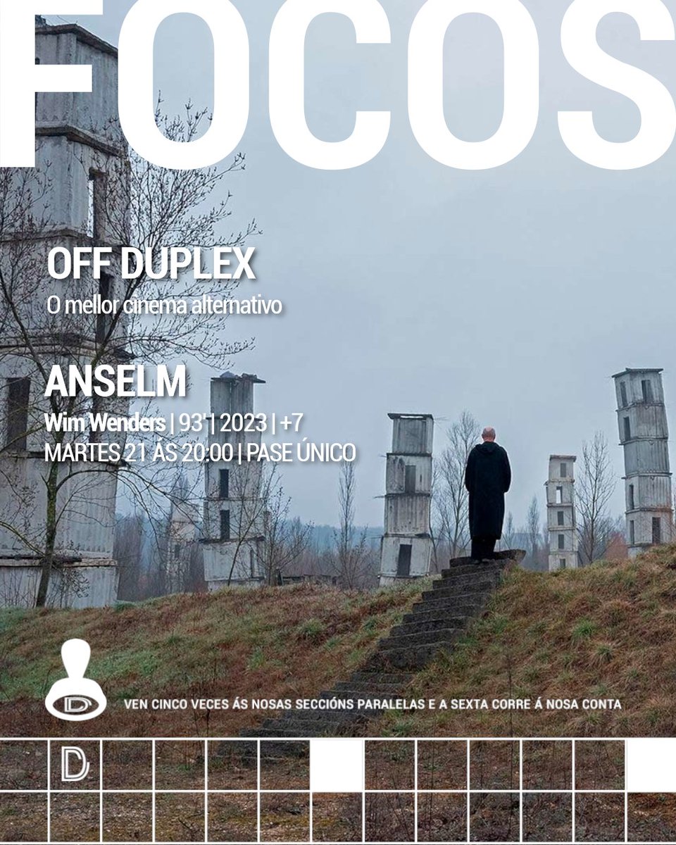 Mañá martes ás 20:00, o director WIM WENDERS ('Perfect Days', 'Paris, Texas'...) achegaranos á impresionante obra do pintor ANSELM KIEFER.
'Wenders recupera o estado de gracia' ★★★★ (La Vanguardia)
PASE ÚNICO #OffDUPLEX #cinesénior
duplexcinema.com/es/filmes/anse…
#ferrol #anselkiefer