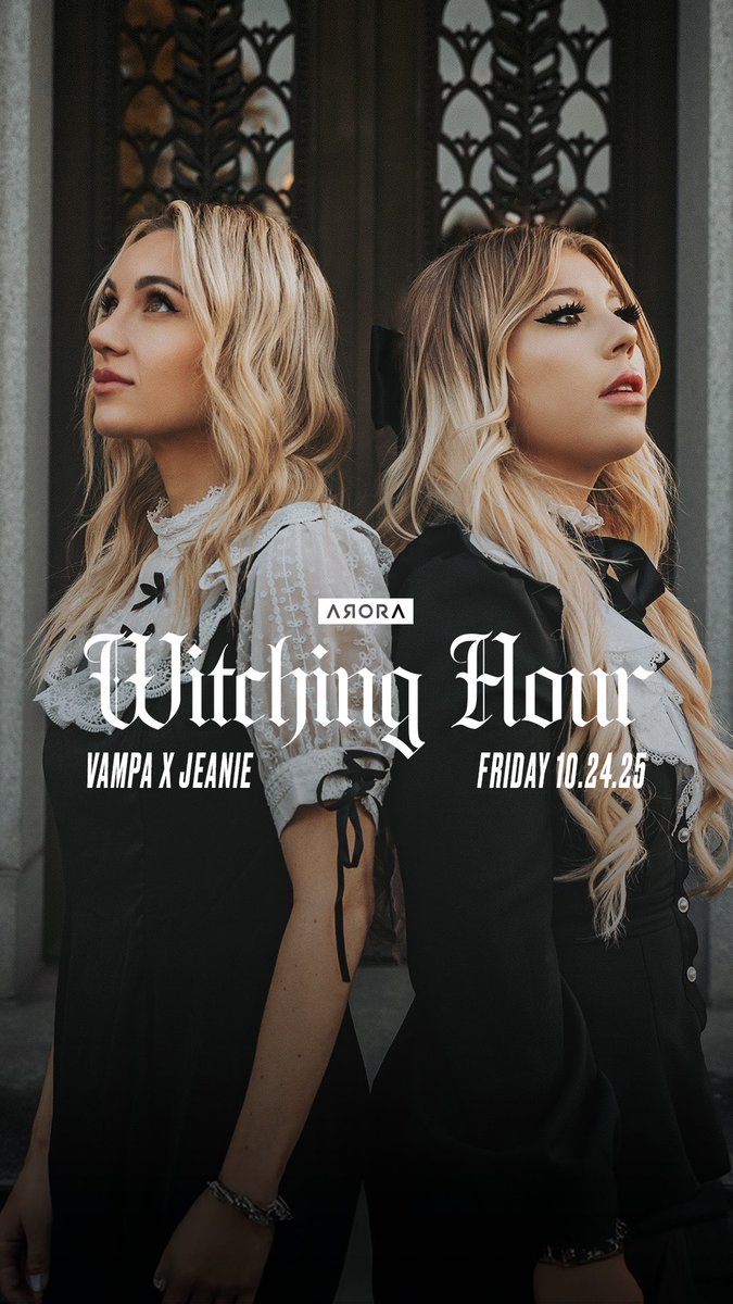 AroraNOLA's tweet photo. SPELLS INBOUND. 

VAMPA AND JEANIE COMBINE TO FORM THE ALL NEW SINISTER SUPERGROUP, “THE WITCHING HOUR”, WITH SUPPORT FROM WANDER IN ARORA THIS FRIDAY 10.24.25.

POWERED BY FUNKTION-ONE SOUND | 21+ 
TIX AT https://t.co/oJMGDGjYbU https://t.co/GX4pLCvrl1