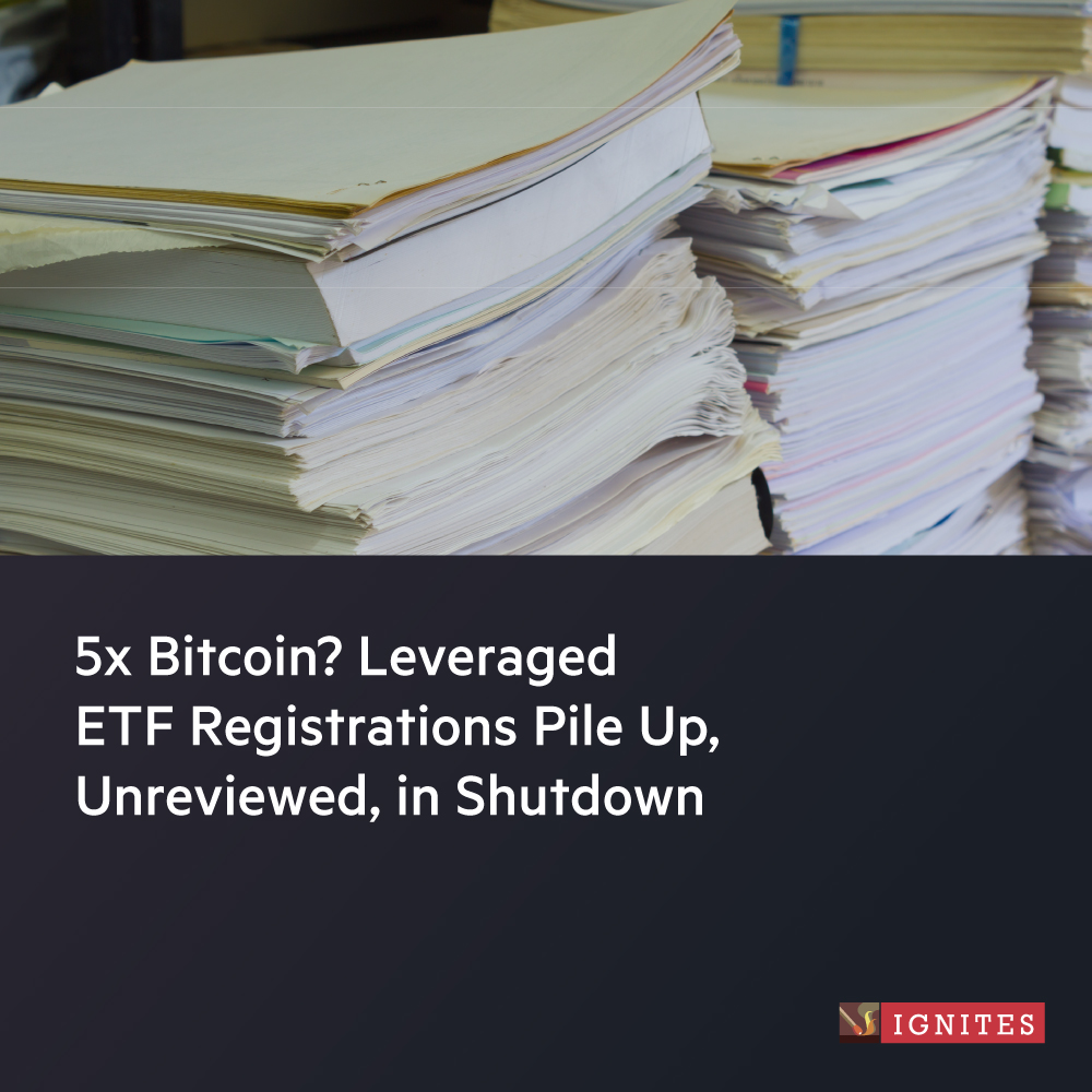 The SEC won't review the dozens of newly registered ETFs until after the shutdown, and it's "unclear" whether they comply with the Derivatives Rule, an agency official said. Keep reading: ow.ly/lrVA50Xf18c
