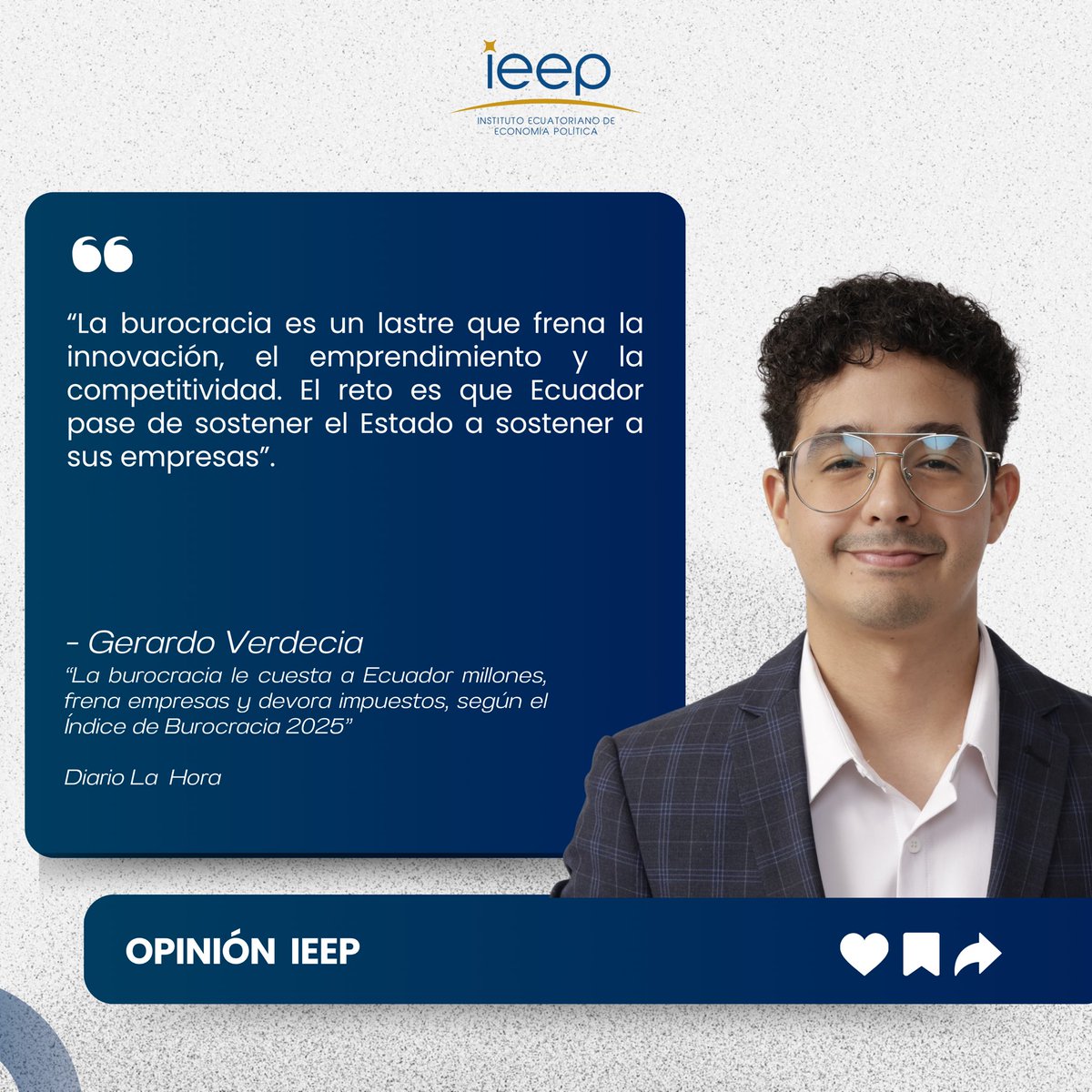 [OPINIÓN] 📰 Lee la columna «La burocracia le cuesta a Ecuador millones, frena empresas y devora impuestos, según el Índice de Burocracia 2025», por Gerardo Verdecia , director de investigaciones , publicada en <a href="/lahoraecuador/">La Hora Ecuador</a> .

Disponible en lahora.com.ec/economia/La-bu…