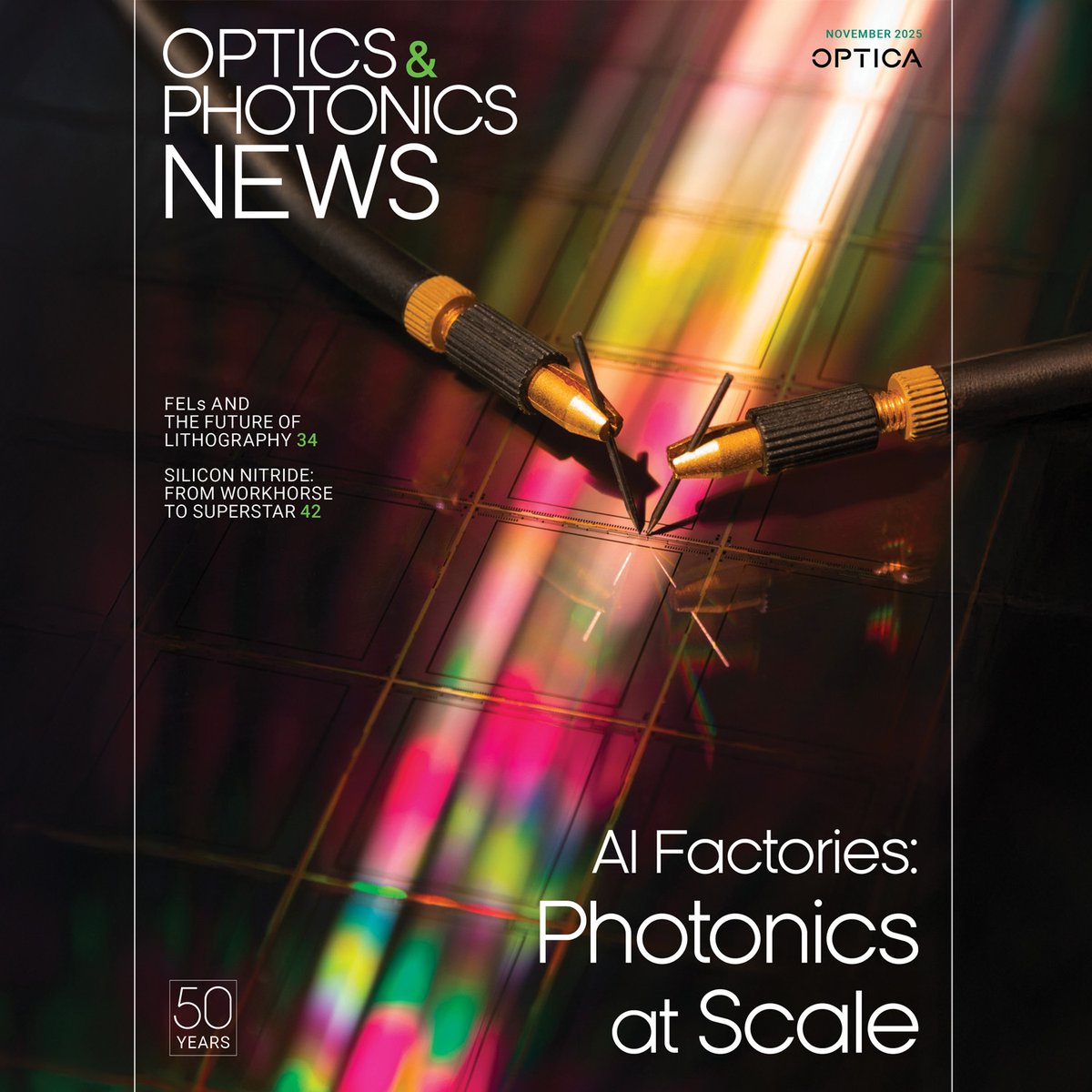 OPNmagazine's tweet image. 📣 OPN's November issue is live 📣 

Check it out for stories about AI factories, free-electron lasers and lithography, the super-star material silicon nitride and so much more! bit.ly/47fUReV

#AI #lasers #lithography #materials #physics