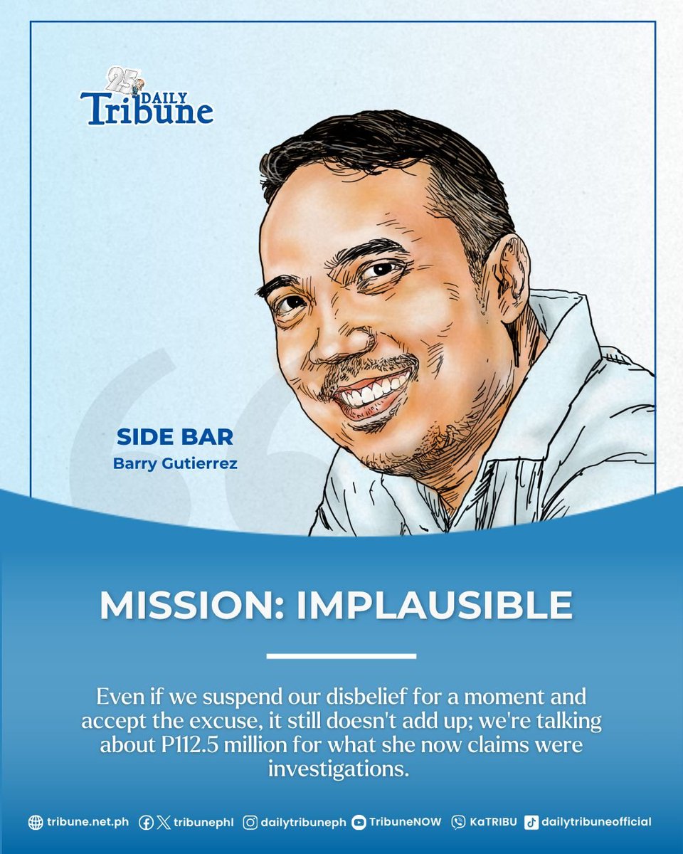 tribunephl's tweet image. Did the Vice President really spend over a hundred million pesos just to recheck what’s already been checked? Or was “investigating corruption” just the most convenient excuse she could come up with a year later?

Read more at: tribune.net.ph/2025/10/20/mis…

#VPSaraDuterte #SaraDuterte…