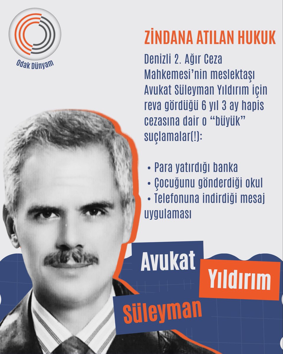 odakdunyam2's tweet photo. Avukat Süleyman Yıldırım, 27 Temmuz’dan bu yana tutuklu. Mevcut yasalara ve AİHM kararlarına göre hiçbir suçu bulunmuyor. Sağlık durumu son derece kötü olduğu halde infazı hâlâ ertelenmedi. 

#KHKlılarSoruyor https://t.co/Yc7eX75ijP