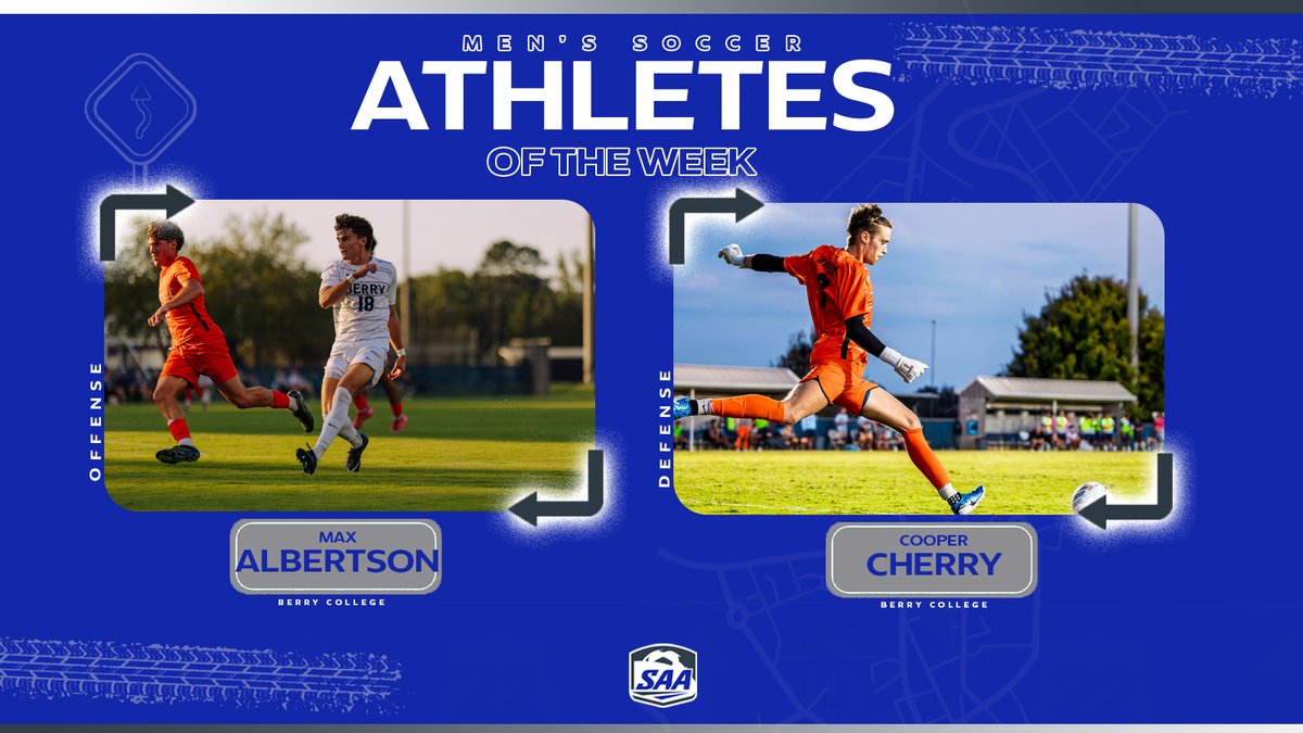 SAA_Sports's tweet photo. ⚽ SAA Men's Soccer | Athletes of the Week

Offense: Max Albertson, @BerryVikings
Defense: Cooper Cherry, @BerryVikings 

🔗https://t.co/BVMuCmMs6M

#SAAUnmatched https://t.co/2pQdOpJWAH