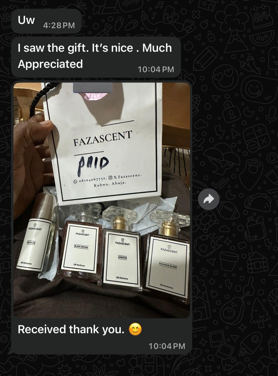 fazascent's tweet photo. Reviews 🎉🎉🎉
A reminder to get your oil perfumes from me 🙂‍↕️ https://t.co/RJVORqECsg
