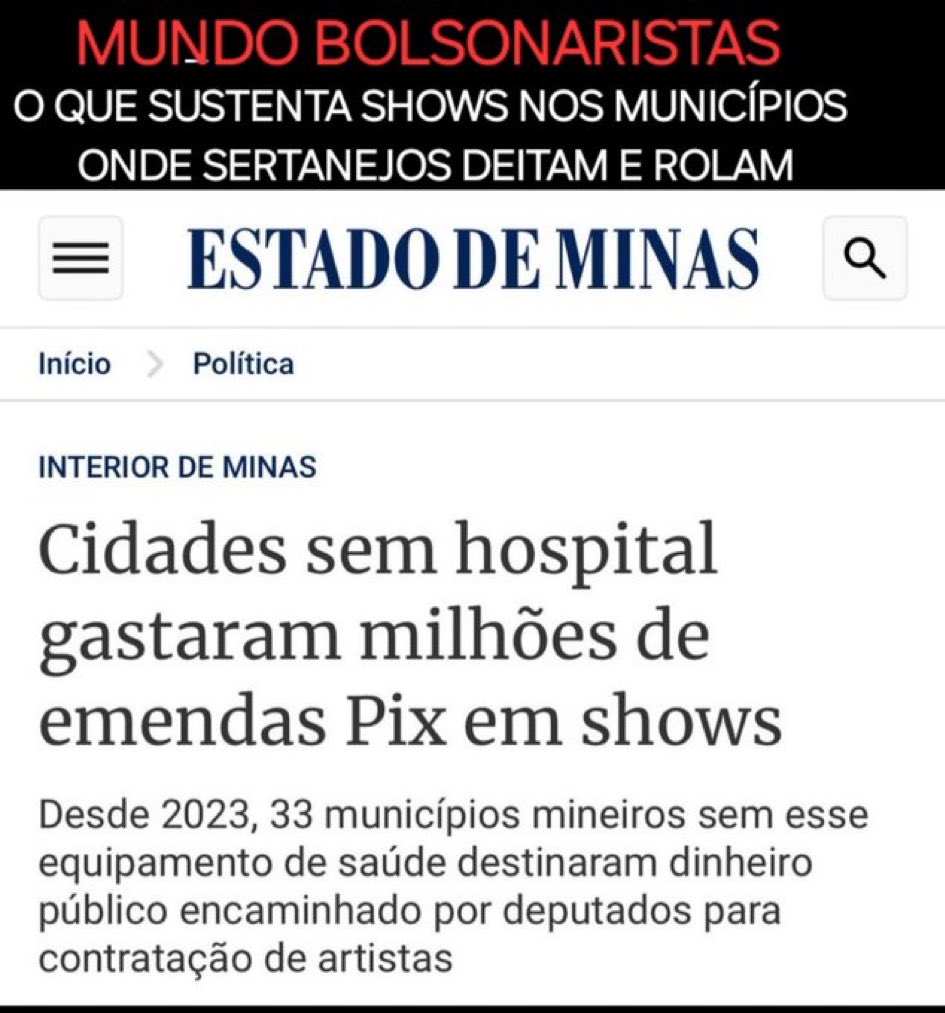 Não tem emendas para hospitais, escolas, universidades… Mas tem para pagar quase 2 milhões para show de Leonardo.
E Zema o que diz?
- “E a Lei RUANÊ”?
