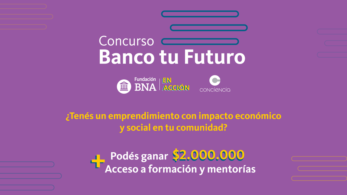 🚀 ¡Lanzamos el Concurso Banco Tu Futuro! 
Los 10 ganadores recibirán $2.000.000 y todos los participantes acceden a formaciones virtuales.

¡Inscribite hasta el 30/11! 

🔗 Inscribí tu emprendimiento en este link: docs.google.com/forms/d/e/1FAI…
