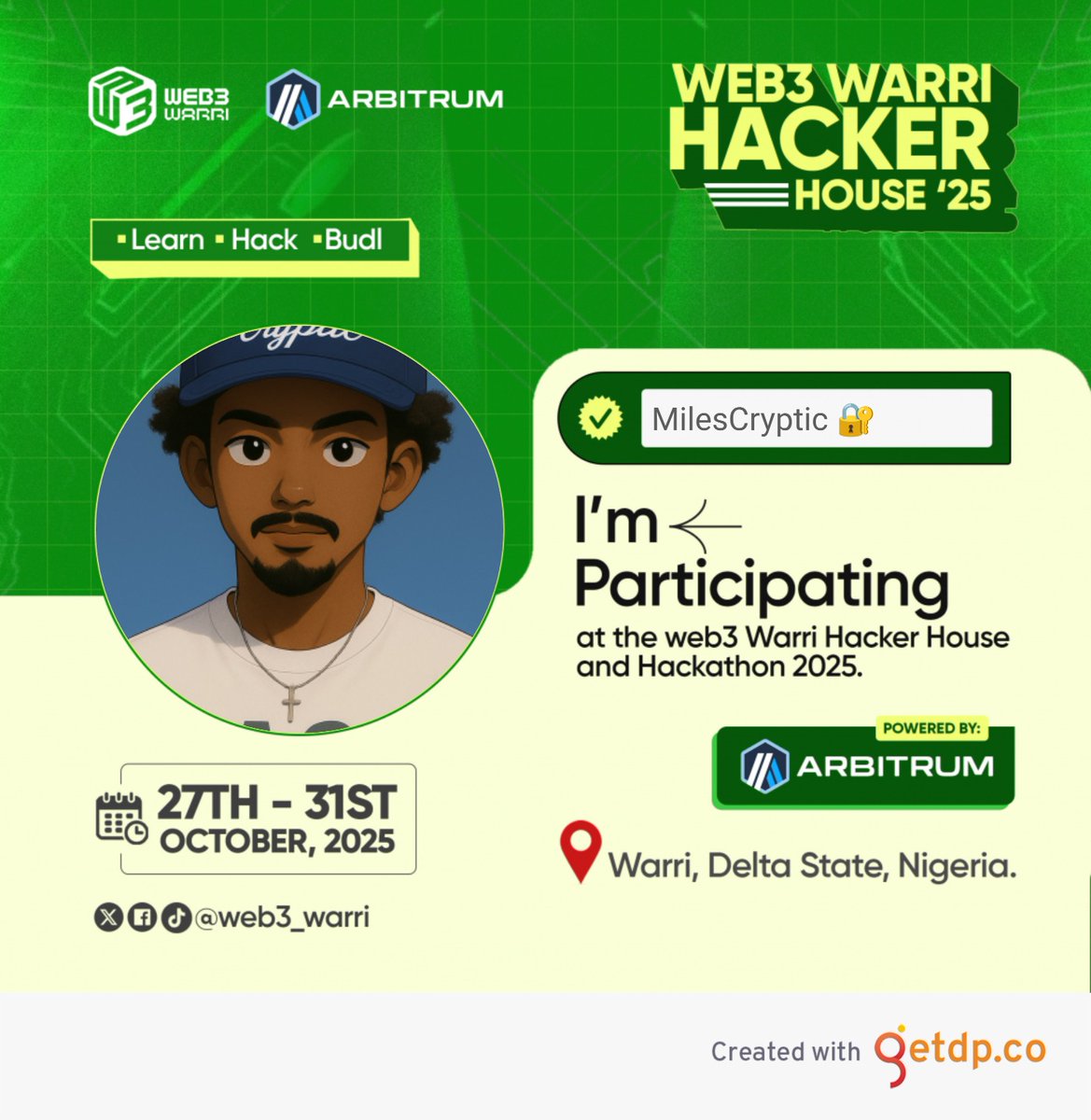 bossmanmiles's tweet image. I was opportune to be at  @web3_warri hacker house 24 and now I&apos;m back this year.
Let&apos;s build with @arbitrum