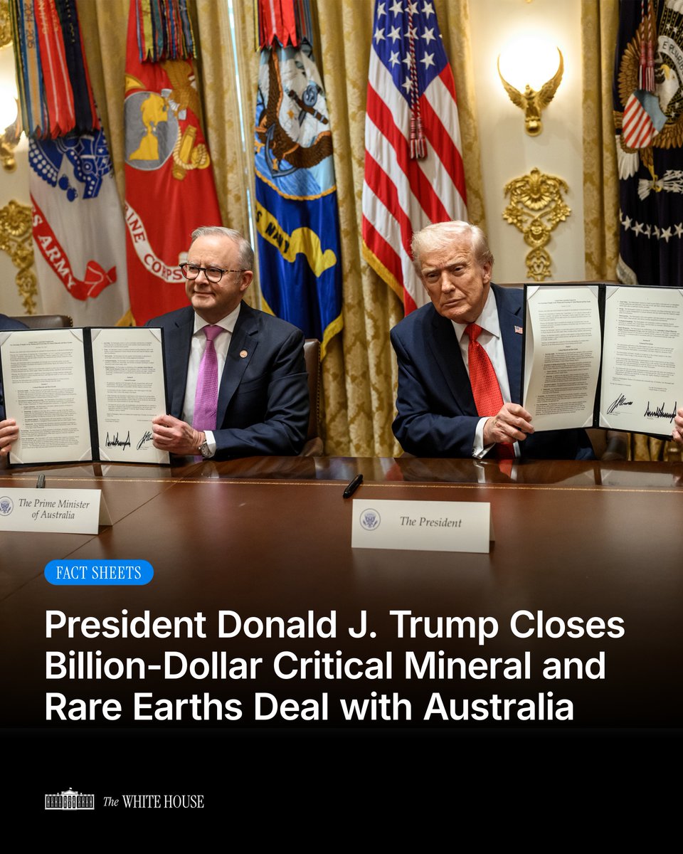 The White House (@whitehouse) on Twitter photo President Donald J. Trump and Australian Prime Minister Anthony Albanese sign a landmark critical minerals agreement to secure vital natural resources and strengthen the U.S.-Australia alliance. 🇺🇸🇦🇺 President Donald J. Trump and Australian Prime Minister Anthony Albanese sign a landmark critical minerals agreement to secure vital natural resources and strengthen the U.S.-Australia alliance. 🇺🇸🇦🇺