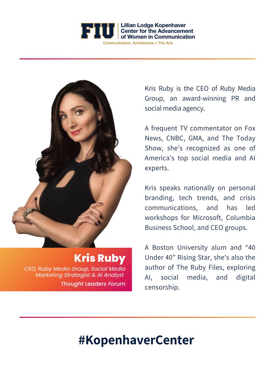 LLKCenter's tweet image. There is still time to register for the AI &amp;amp; the Future of Communication National Conference🗣️Don’t miss insights from Kris Ruby, CEO of Ruby Media Group, social media strategist, and AI analyst.
🗓️ Oct 21, 2025
⏰2–4 PM EDT
💻 Virtual
🔗 Link in bio!
#WomenInAICommunications