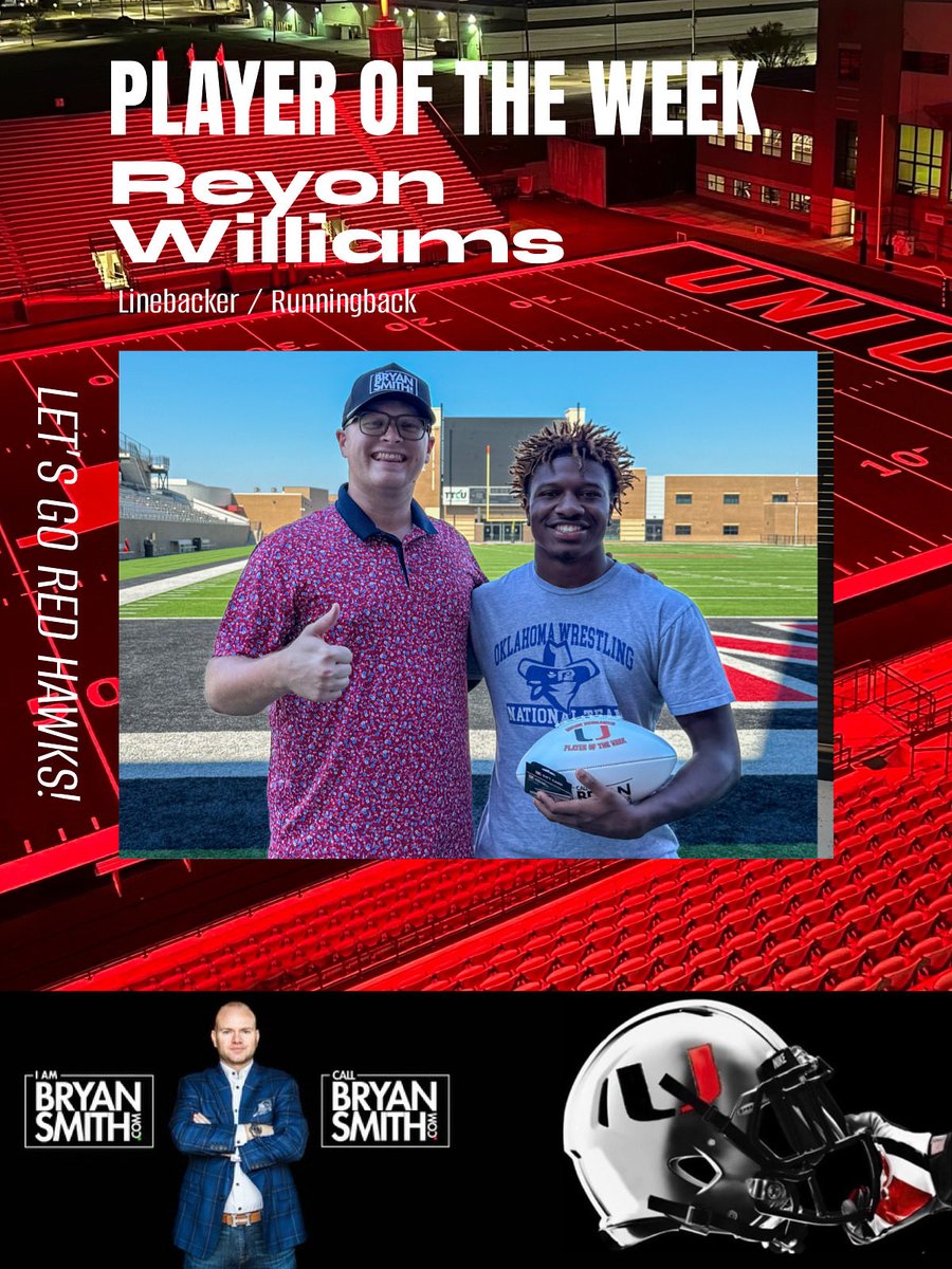 iambryansmith's tweet photo. It’s football time in Oklahoma!
The #callbryansmith player of the Game™️ is Reyon Williams of the Union Redhawks!
-VYPE Content Partner-@VYPEOK @IamReyon @UnionFootball https://t.co/c1SDnSqPeG