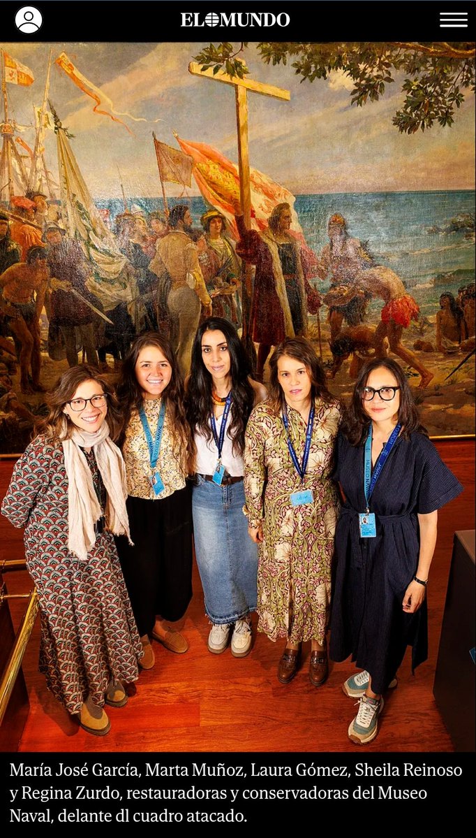 La primera mujer que intervino el cuadro de Colón después de la agresión fue Lucía Martínez, una conservadora del Prado que acudió rápidamente al Museo Naval porque se encontraba cerca. Sin esperar a nadie, se puso a limpiar el cuadro, lo que al parecer ha resultado crucial pues