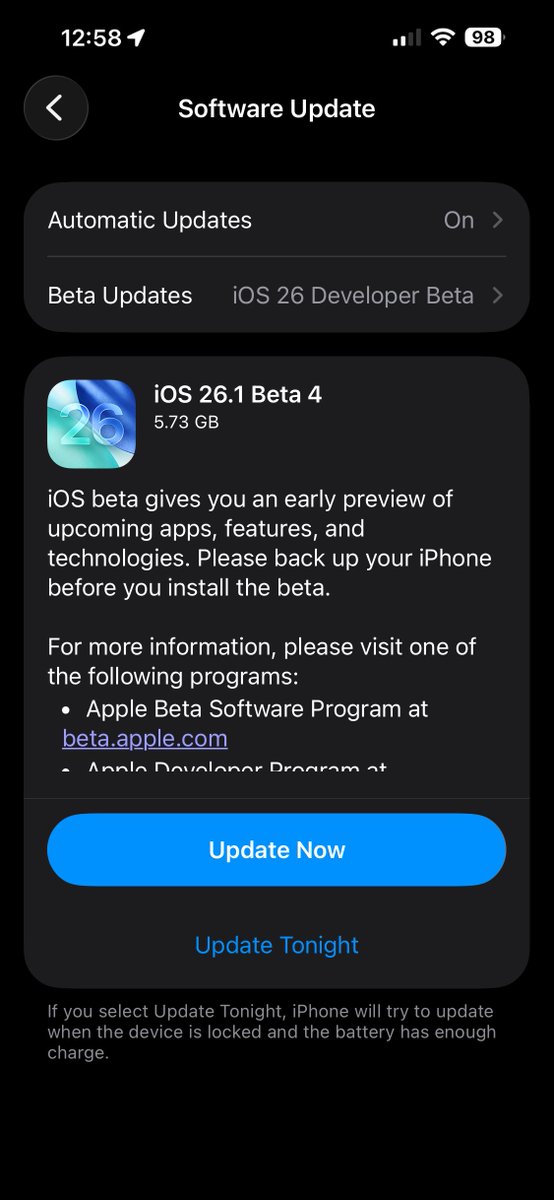 MrNobleTV's tweet image. Apple Has Released iOS 26.1 Beta 4 🤩
Coming In @ 5.73 GB 📲 - Could This Be The Final Beta Before RC? 👀

#iOS26 #iOS26Beta #iOS26Update #MrNobleTV