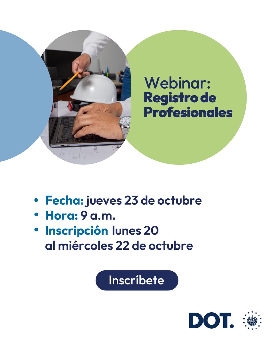 🚀 ¡Participa en nuestro webinar sobre el Registro de Profesionales!
🗓️ Fecha: Jueves 23 de octubre | ⏰ 9:00 a.m.
📋 Inscríbete del 20 al 22 de octubre en el siguiente enlace:
👉 bit.ly/4oODUj1

Aprovecha esta oportunidad para resolver tus dudas y conocer todo sobre el