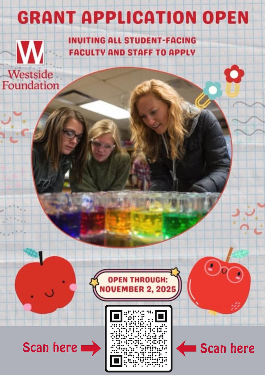 The Westside Foundation Grant Application portal is now open!
All student-serving faculty and staff are encouraged to dream big and bring bold ideas to life!
Start the process: buff.ly/wjTBr63 or scan the QR code.  

#WorkAtWestside #WeAreWestside