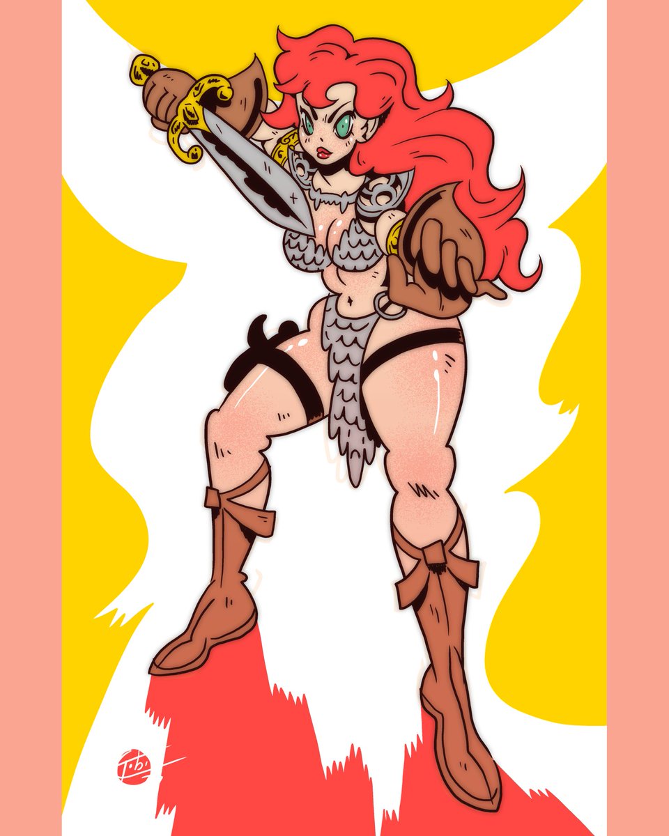tobimangaka's tweet image. Went thru some old drawings and books yesterday while setting up my desk. Couldn&apos;t resist drawing Red Sonja before calling it a night🗡
