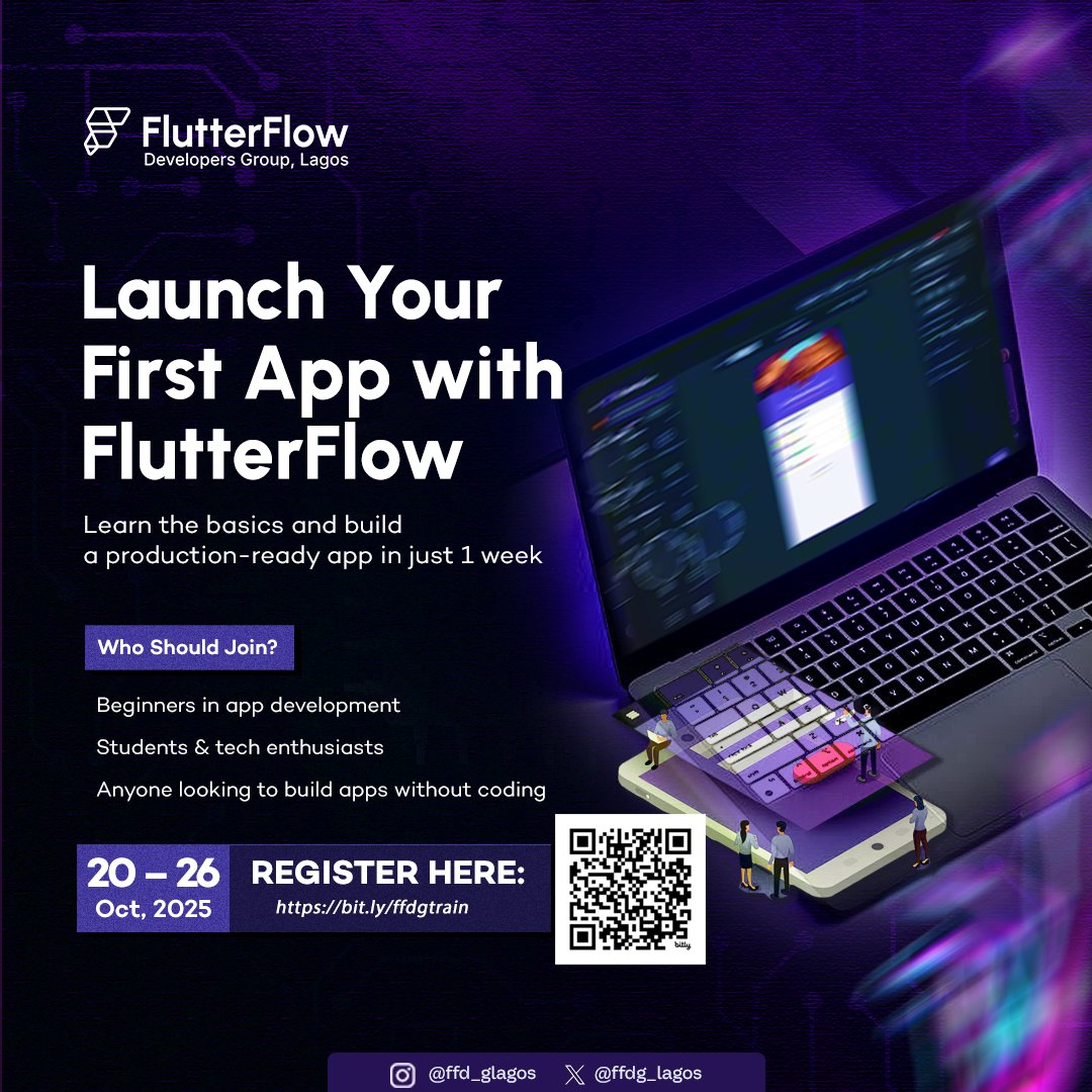 ffdglagos's tweet image. Ready to start your app development journey? 
Class begins today.

Register here: bit.ly/ffdgtrain

#FFDGLagos #Flutterflow #Mobiledev #NoCode #vibecoding