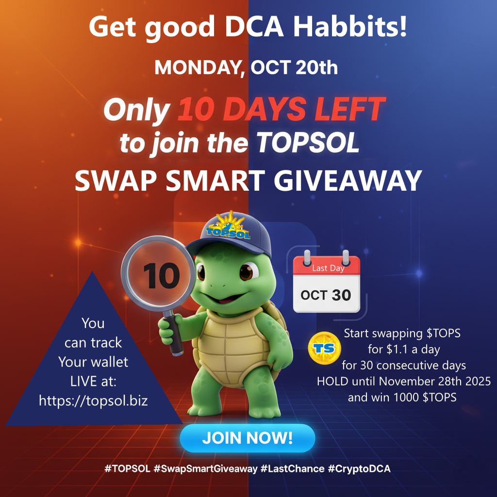 comfort76s's tweet photo. @0xSweep ✌️Sit back and let this chance to grab some free $TOPS and build smart DCA habits slip away like a snail in a sprint. 🐌💨 Don’t be the sleepy hare! 🐇⏰ Only 10 days left to join and secure your shot at 1,000 $TOPS! Move now before it’s gone!
#TOPSOL #CryptoGiveaway #DCA https://t.co/LRvvu2hC6B