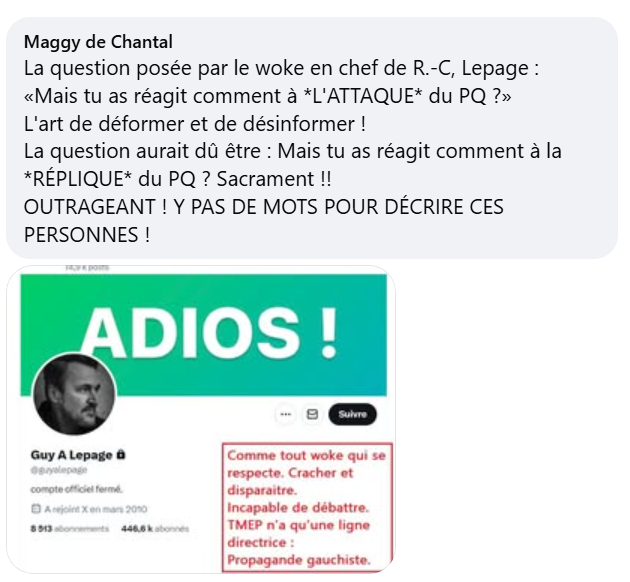 ChantalMaggy's tweet photo. #polqc #TMEP @guyalepage 
L'ART DE DÉSINFORMER. https://t.co/Uf51pv6f3e