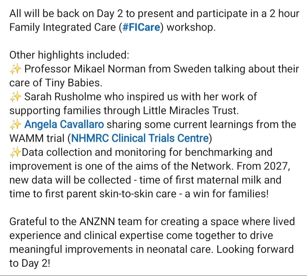 melinda_cruz's tweet image. Honoured to moderate the first majority-parent panel on Day 1 of the 8th Annual Australian and New Zealand Neonatal Network Clinical Practice Improvement Conference.

#NICU #neonatal #livedexperience #prematurebabies
#prematurely #NICUparents #anznn @TheANZNN @littlemiraclenz