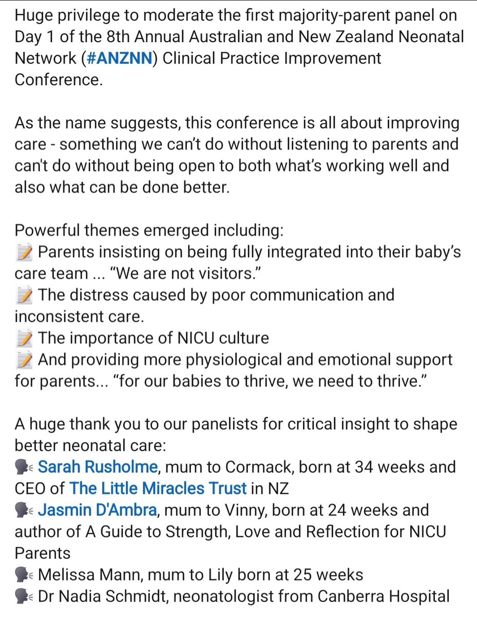 melinda_cruz's tweet image. Honoured to moderate the first majority-parent panel on Day 1 of the 8th Annual Australian and New Zealand Neonatal Network Clinical Practice Improvement Conference.

#NICU #neonatal #livedexperience #prematurebabies
#prematurely #NICUparents #anznn @TheANZNN @littlemiraclenz