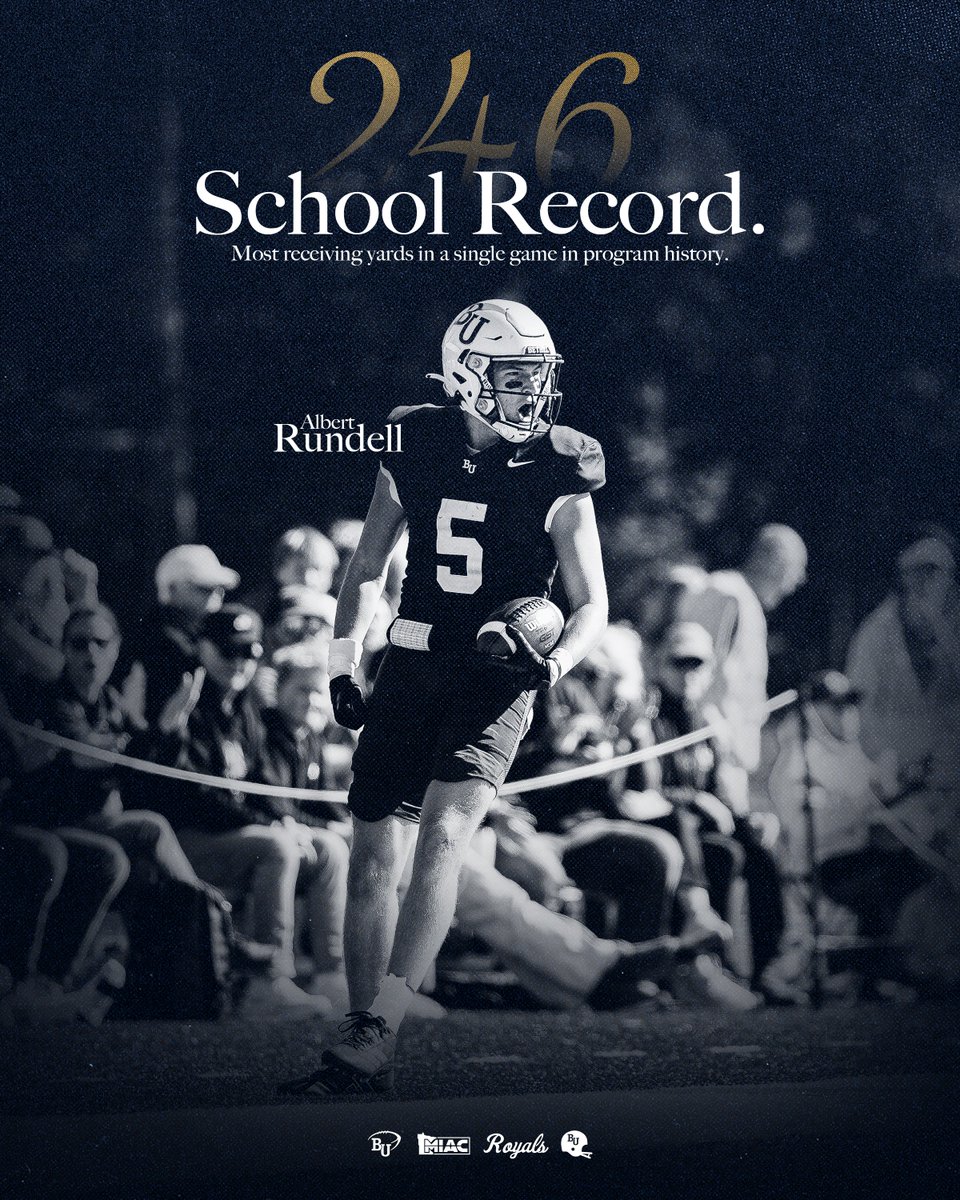 RECORD BREAKER!

Albert Rundell's 246 receiving yards in Saturday's win over St. Olaf are the most ever by a Royal! The previous record was set by Bryce Marquardt in 2014 (231 yards).