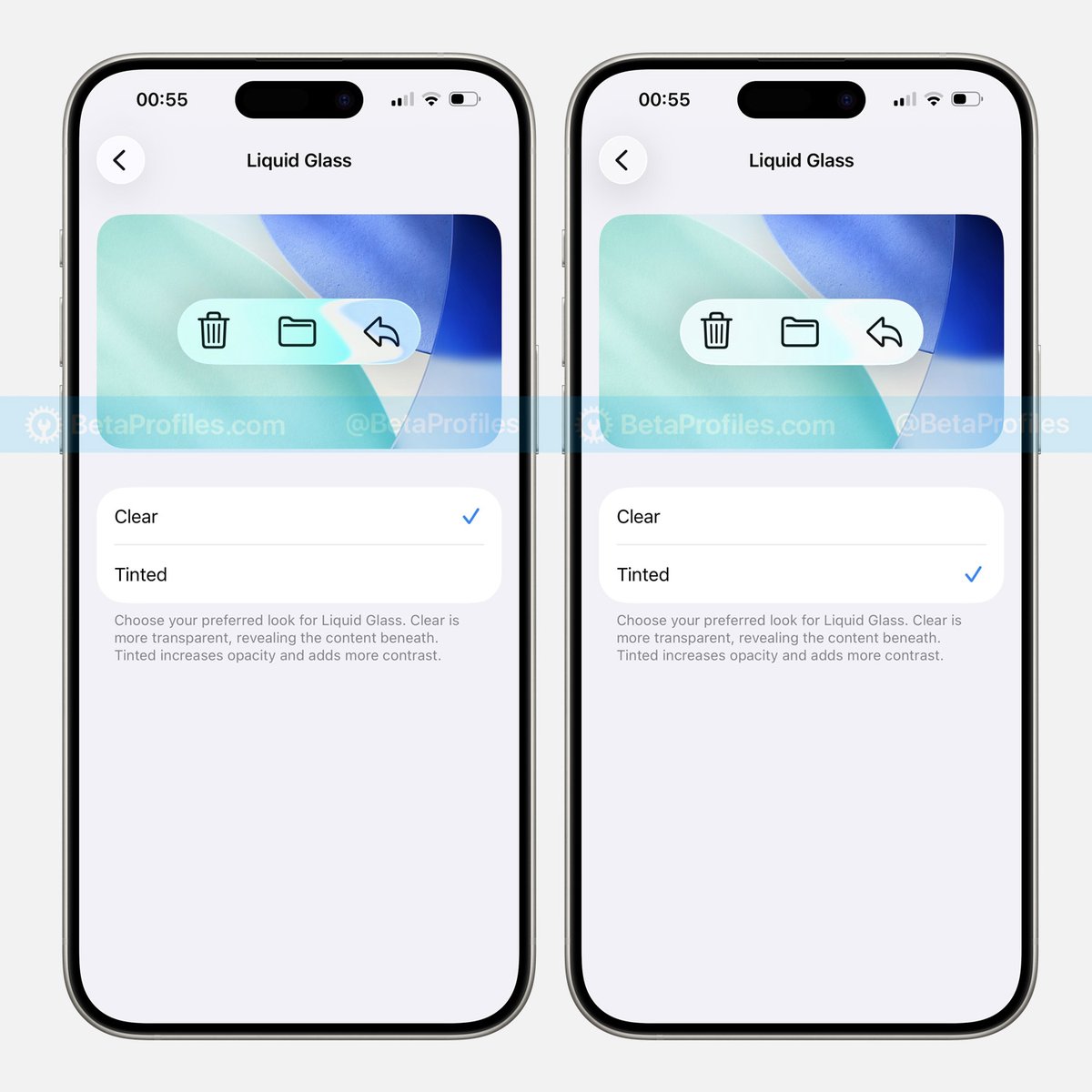 BetaProfiles's tweet image. iOS 26.1 Beta 4 adds a new setting that lets you customize Liquid Glass between Clear and Tinted.